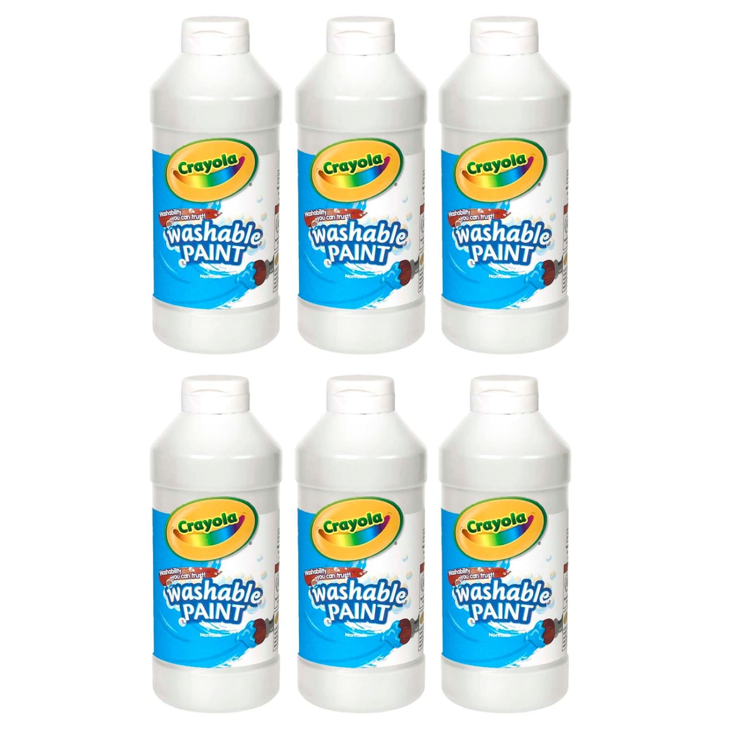 Crayola Washable Paint, 16 oz, White, Pack Of 6