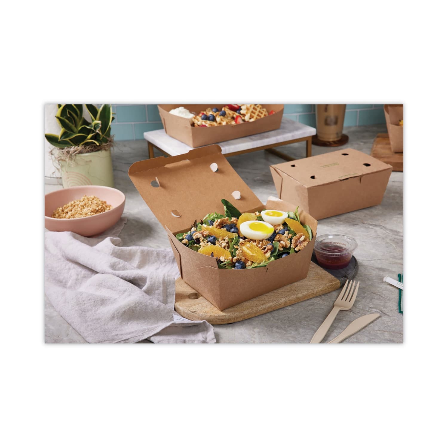 Pactiv Evergreen EarthChoice Tamper Evident OneBox Paper Boxes, 3-1/4inH x 4-1/2inW x 4-1/2inD, Case Of 200 Boxes - Image 5