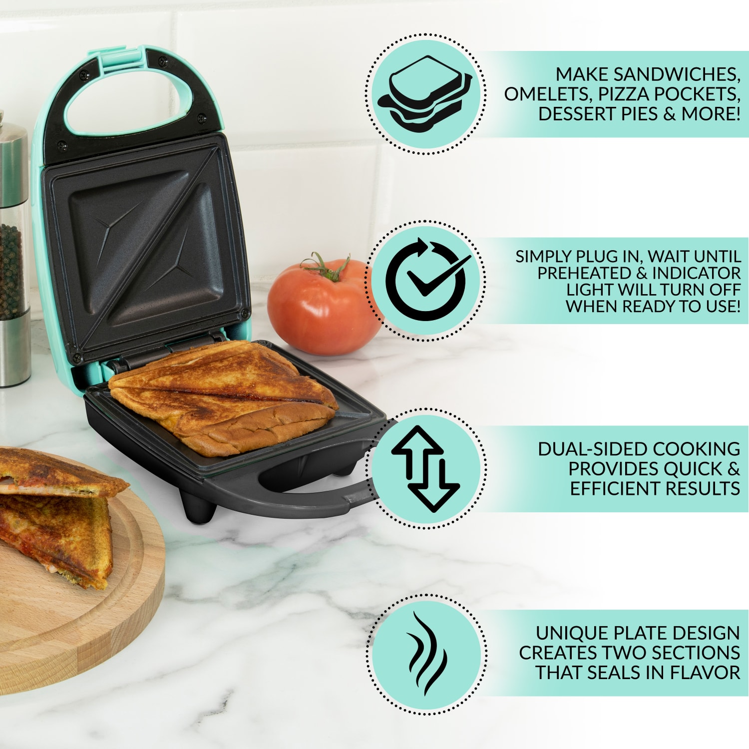 Nostalgia Electrics MSAND5MG MyMini Personal Sandwich Maker, Mint Green - Image 3