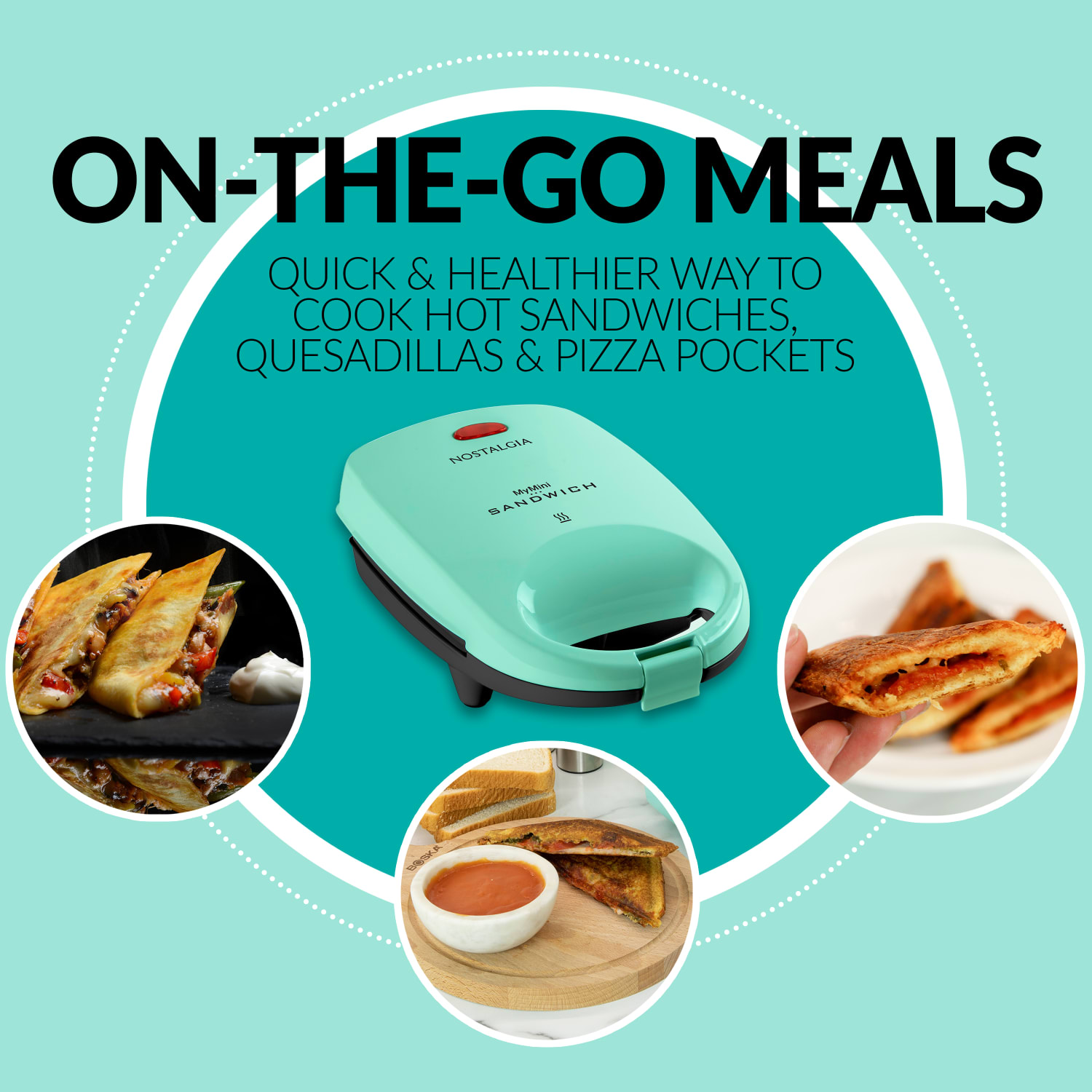 Nostalgia Electrics MSAND5MG MyMini Personal Sandwich Maker, Mint Green - Image 4