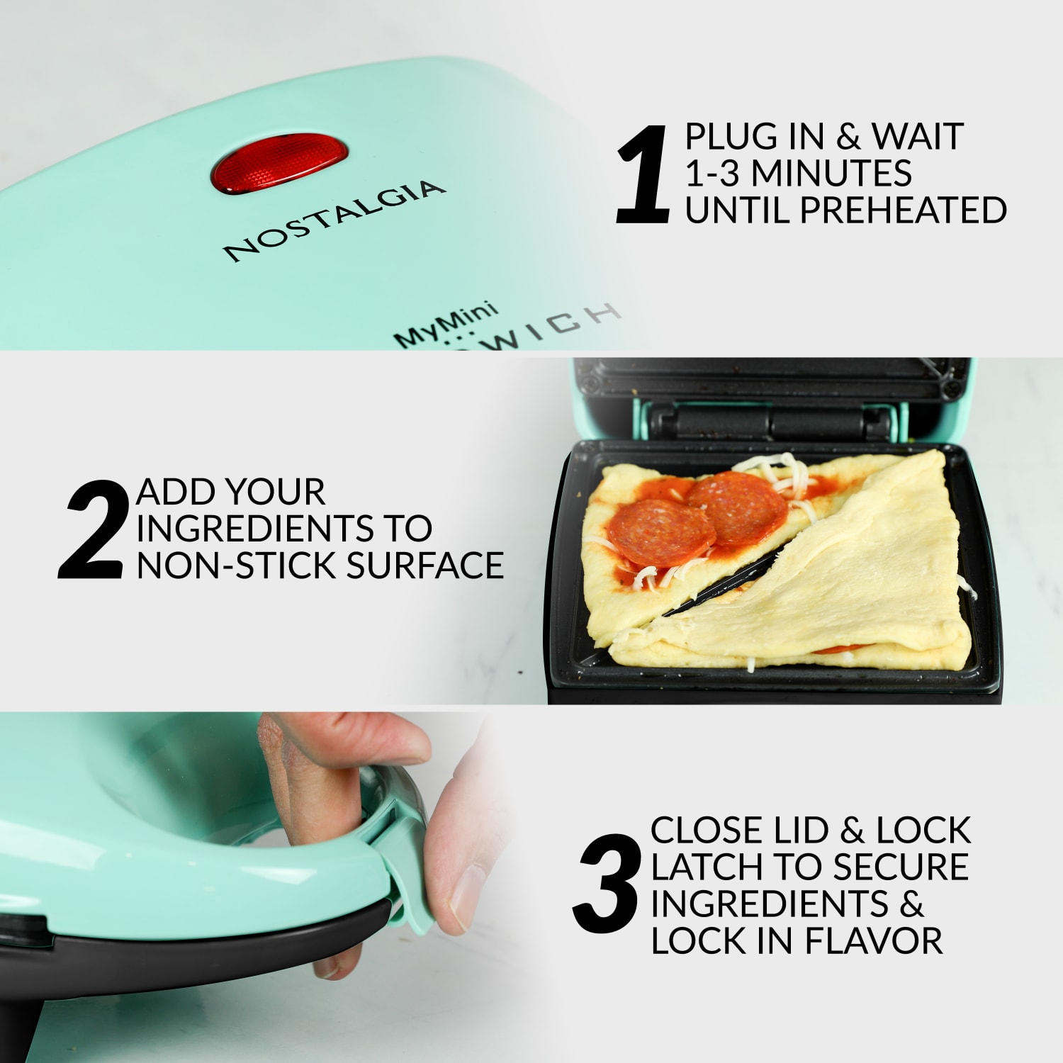 Nostalgia Electrics MSAND5MG MyMini Personal Sandwich Maker, Mint Green - Image 5