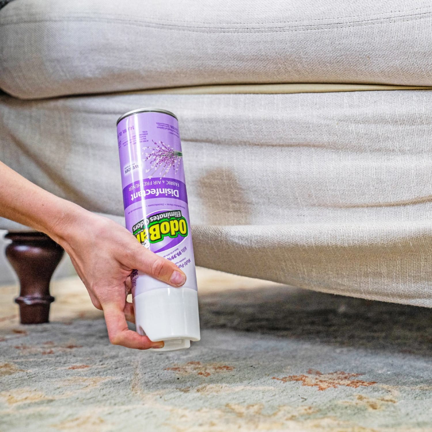 OdoBan Ready-to-Use 360-Degree Continuous Spray Disinfectant Cleaner and Odor Eliminator, Lavender Scent, 14.6 Oz, Set Of 2 Spray Cans - Image 5