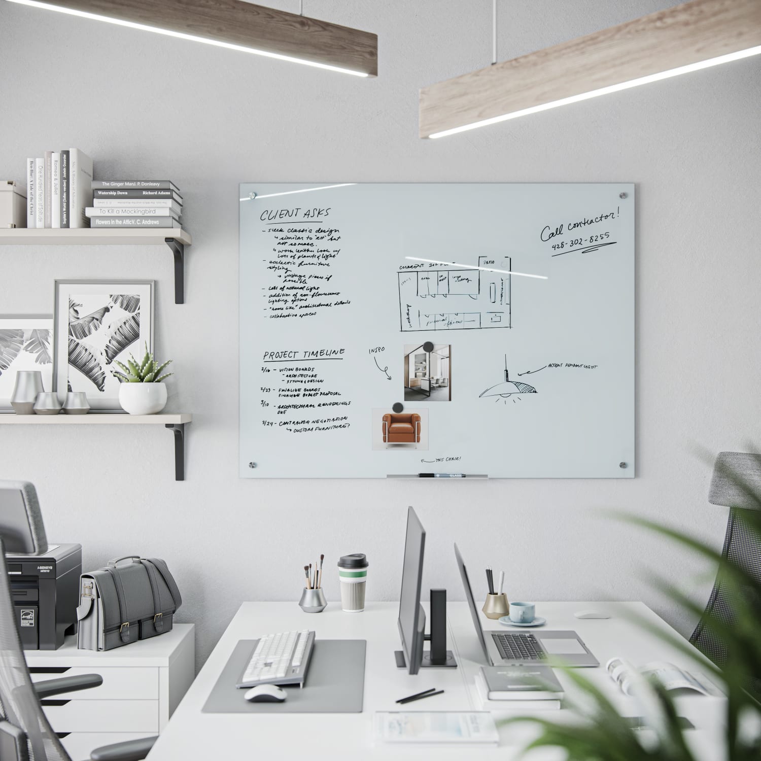 U Brands Magnetic Glass Dry-Erase Board, 48in X 36in, White Frosted Surface, Frameless, Actual Size 47in X 35in (2299U00-01) - Image 3