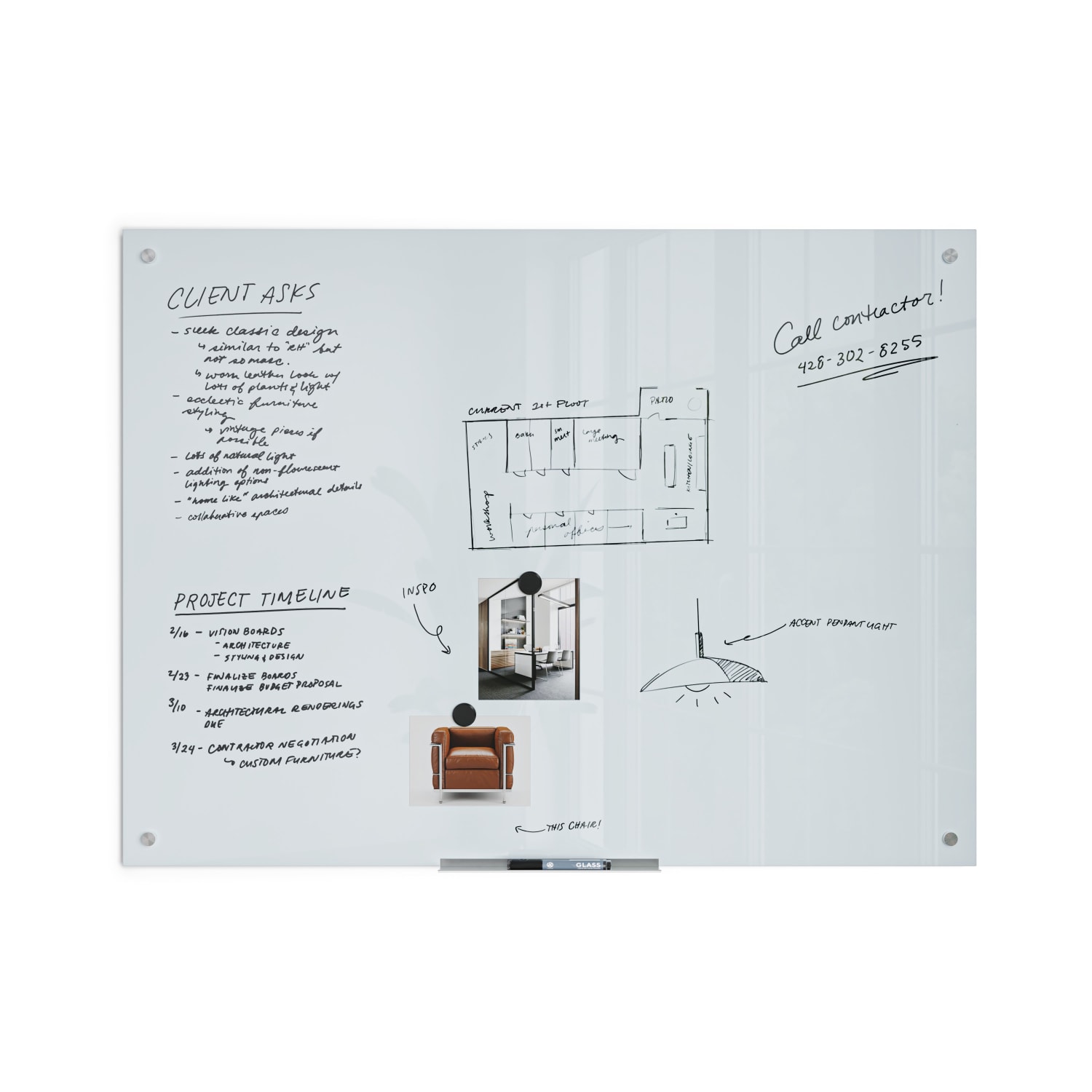 U Brands Magnetic Glass Dry-Erase Board, 48in X 36in, White Frosted Surface, Frameless, Actual Size 47in X 35in (2299U00-01) - Image 5