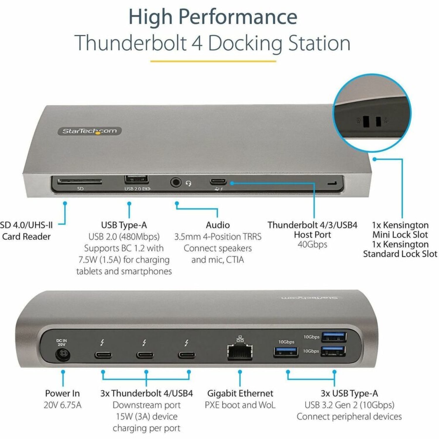 StarTech.com Thunderbolt 4 Dock, 96W Power Delivery, Single 8K/Dual Monitor 4K 60Hz, 3x TB4/USB4 ports, 4x US - TB4CDOCK - Image 4