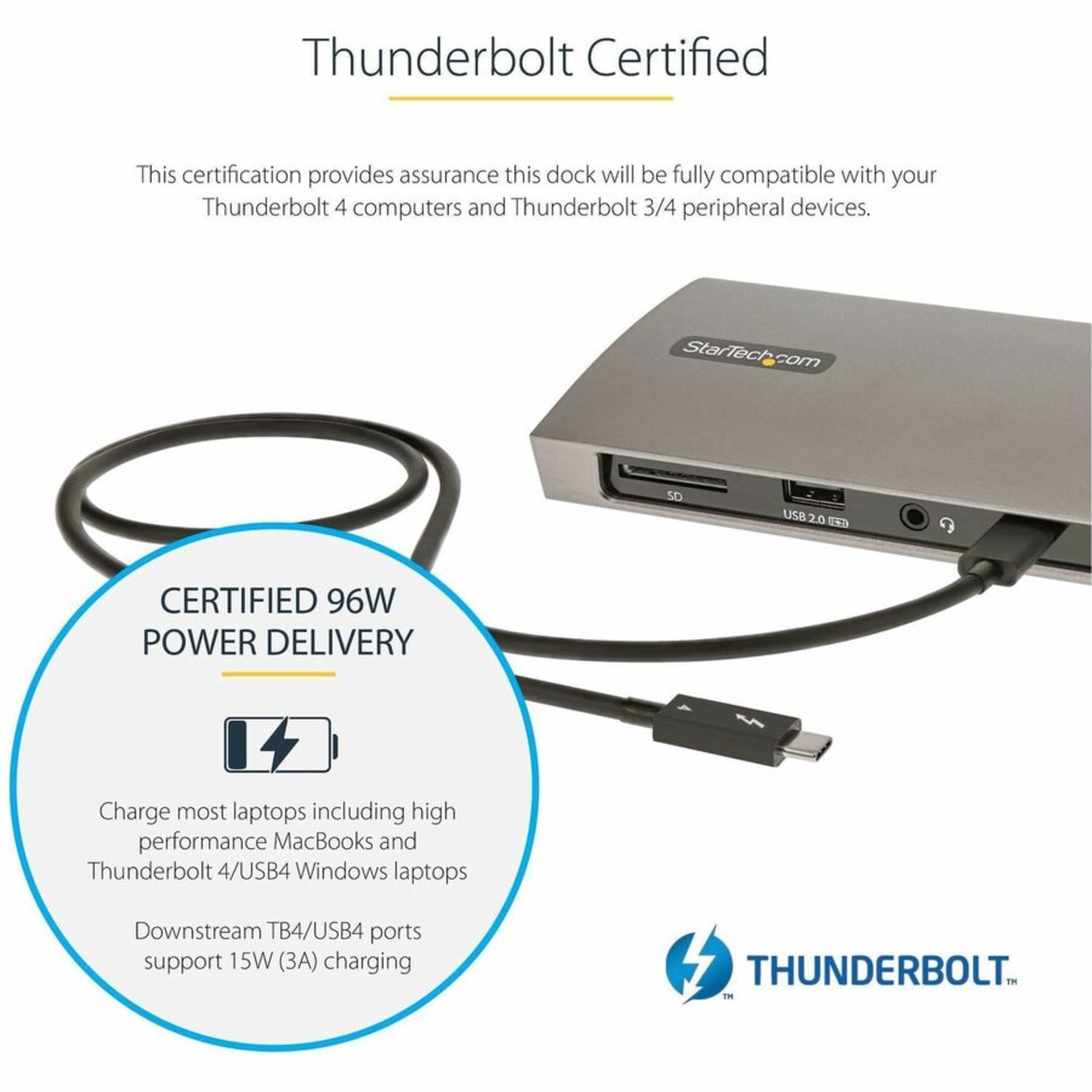 StarTech.com Thunderbolt 4 Dock, 96W Power Delivery, Single 8K/Dual Monitor 4K 60Hz, 3x TB4/USB4 ports, 4x US - TB4CDOCK - Image 5