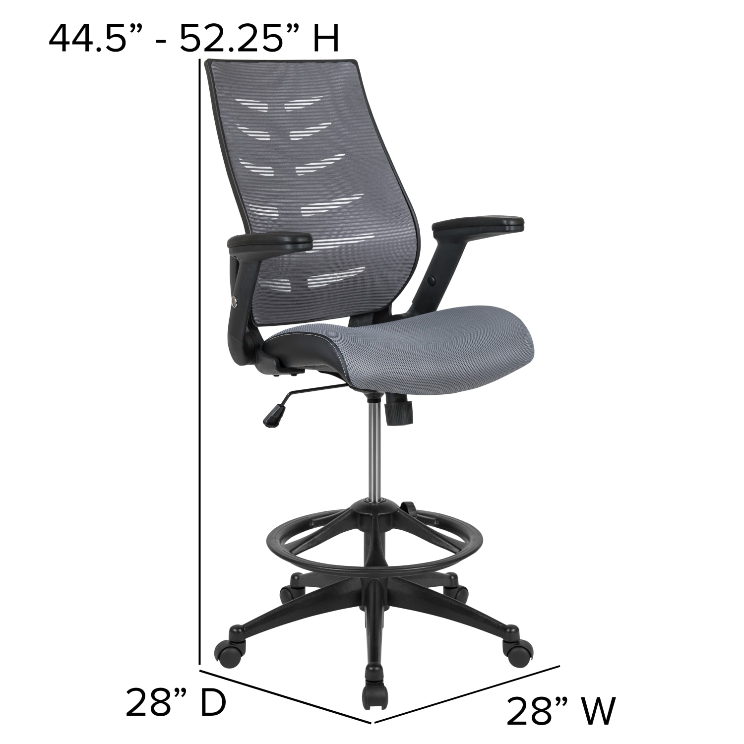 Flash Furniture High Back Mesh SpineBack Ergonomic Drafting Chair with Adjustable Foot Ring and Adjustable FlipUp Arms Dark Gray PopularChairscom Flash Furniture High Back Mesh Spine Back Ergonomic Drafting Chair with Adjustable Foot Ring and Adjustable Flip Up Arms Dark Gray PopularChairscom