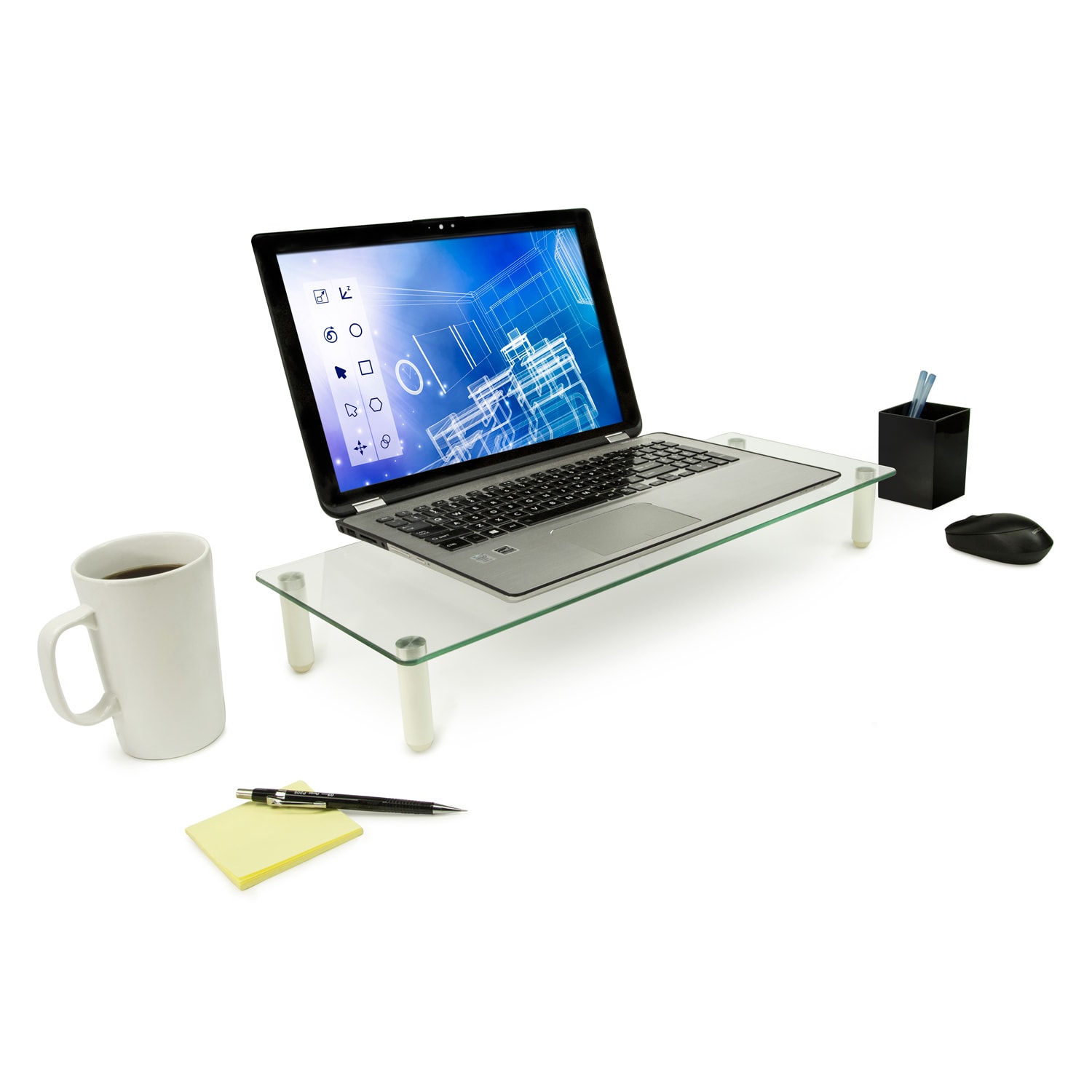 Mount-It MI-7263 Glass Monitor Desk Riser, 3-1/4inH x 22inW x 22inD, Clear - Image 3