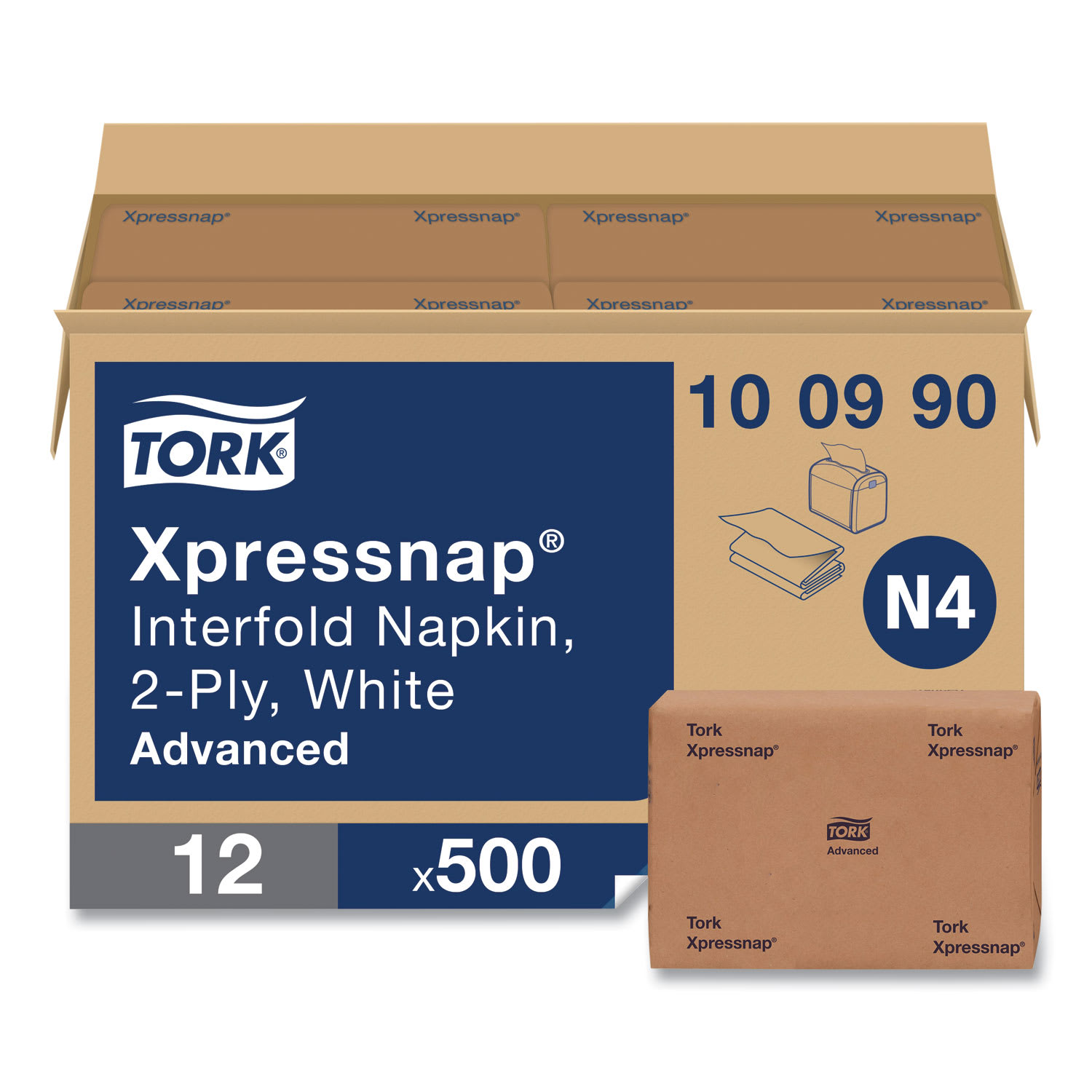 Tork Xpressnap Interfold Dispenser Napkins, 2-Ply, 6.5 x 8.5, White, 500/Pack, 12 Packs/Carton - Image 3