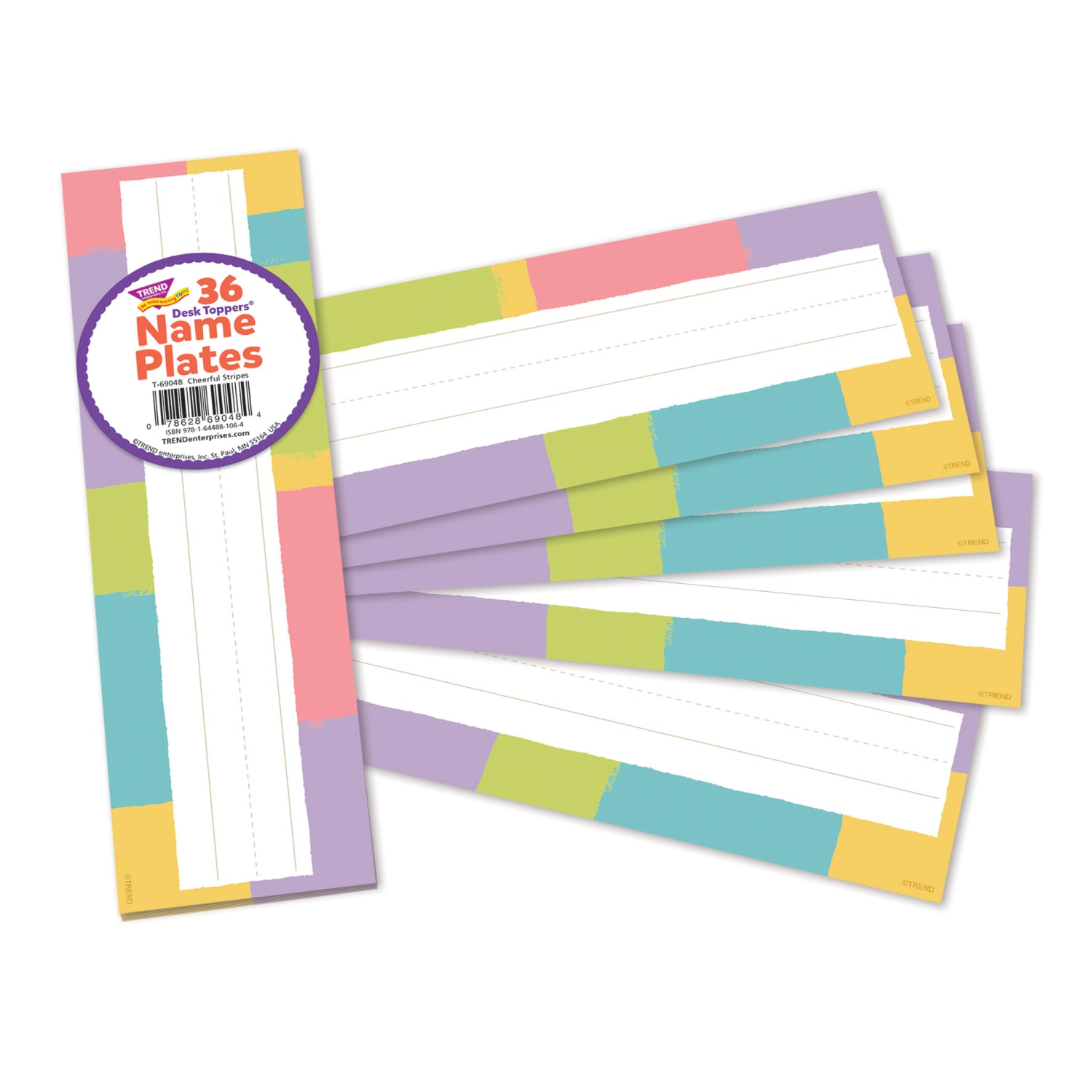 Trend Desk Toppers Name Plates, 2-7/8in x 9-1/2in, Cheerful Stripes, 36 Plates Per Pack, Bundle Of 6 Packs - Image 5