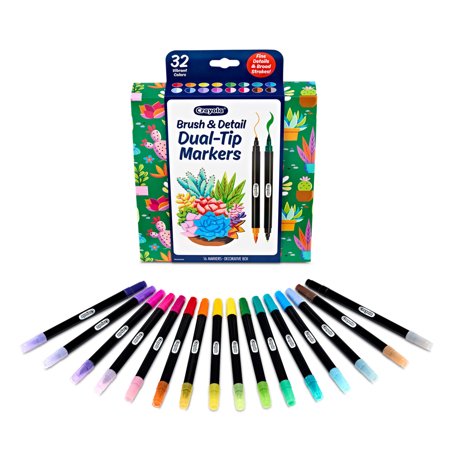 Crayola Brush & Detail Dual-Tip Markers, Assorted Colors, Pack Of 16