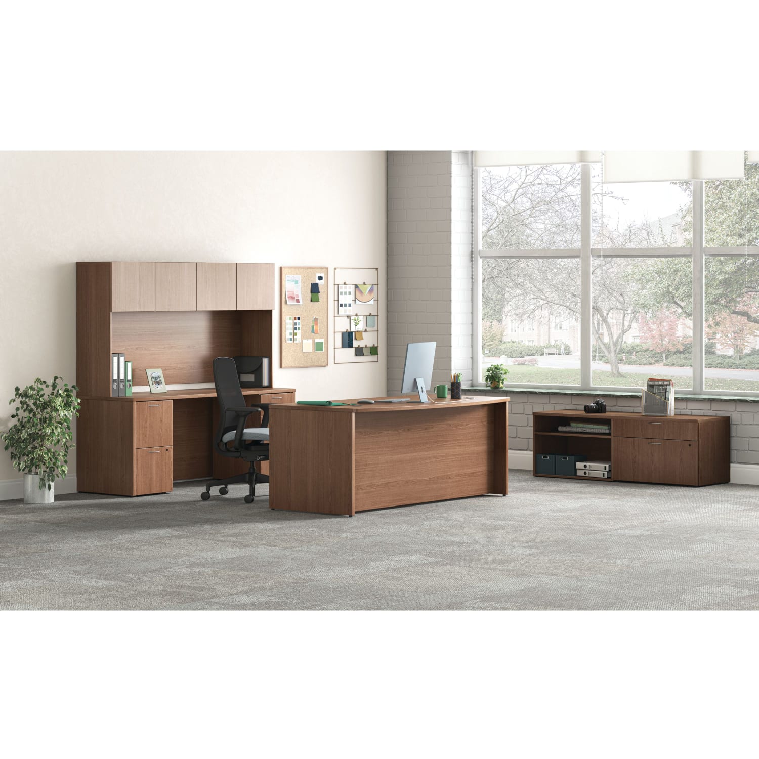HON Mod 72inW Computer Desk Office Suite With Hutch, Sepia Walnut - Image 3