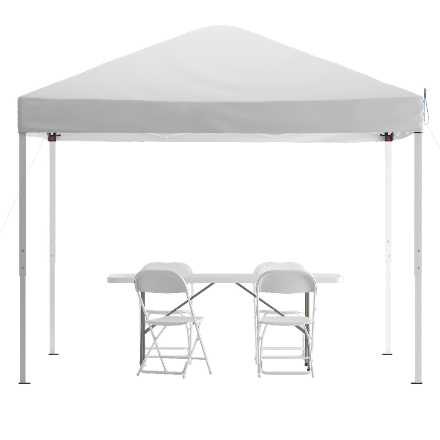Flash Furniture Portable Tailgate/Event Tent Set - 10ftx10ft Pop Up Canopy Tent, 6-Foot Bi-Fold Table, Set of 4 Folding Chairs, White - Image 3