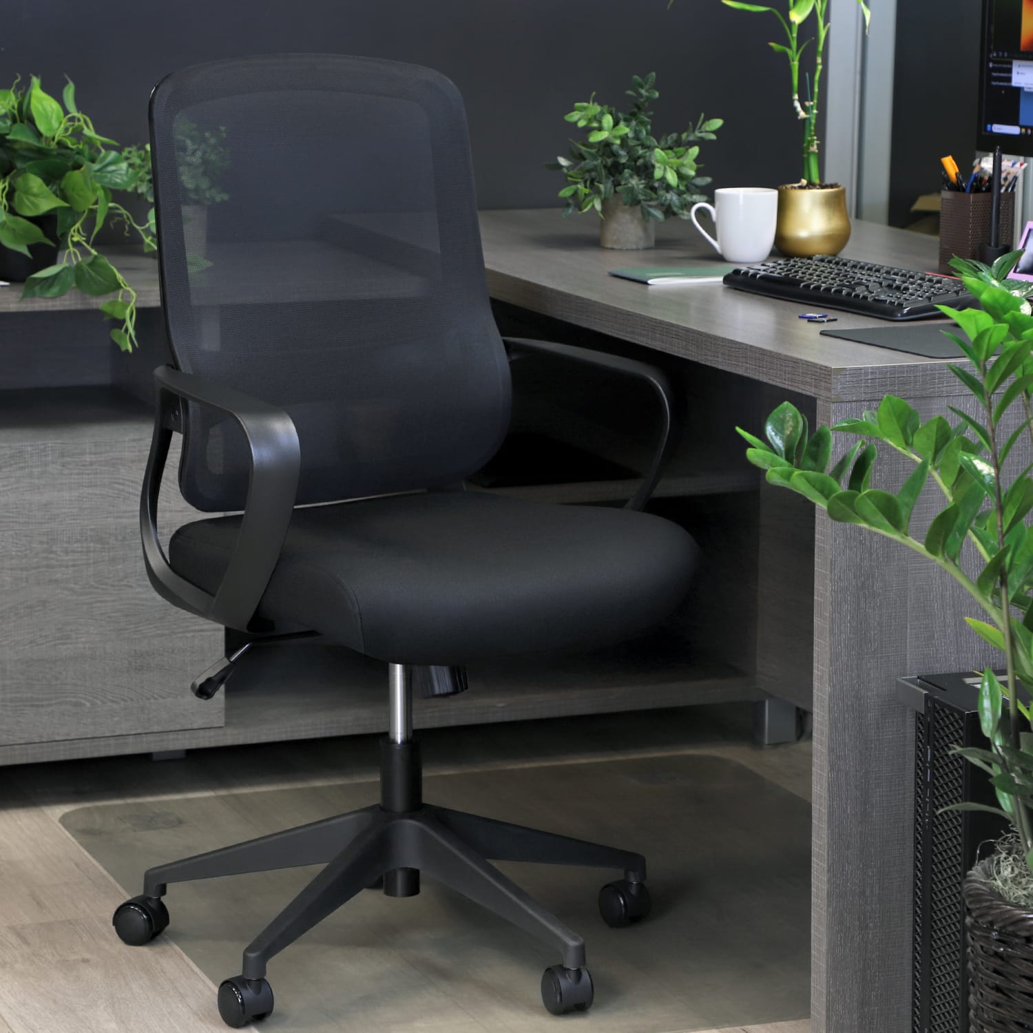 Elama Mesh/Fabric Mid-Back Adjustable Office Task Chair, 40-3/8inH, Black - Image 8