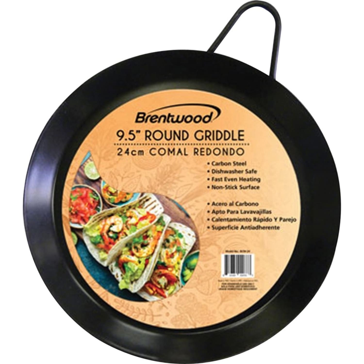 Brentwood BCM-24 9.5-Inch Carbon Steel Non-Stick Round Comal Griddle, Black - Cooking, Sandwich, Egg, Bacon - BCM24