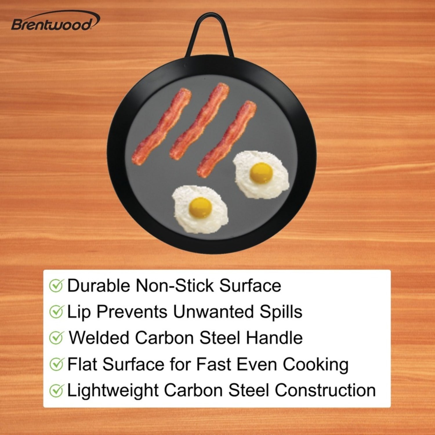 Brentwood BCM-24 9.5-Inch Carbon Steel Non-Stick Round Comal Griddle, Black - Cooking, Sandwich, Egg, Bacon - BCM24 - Image 5