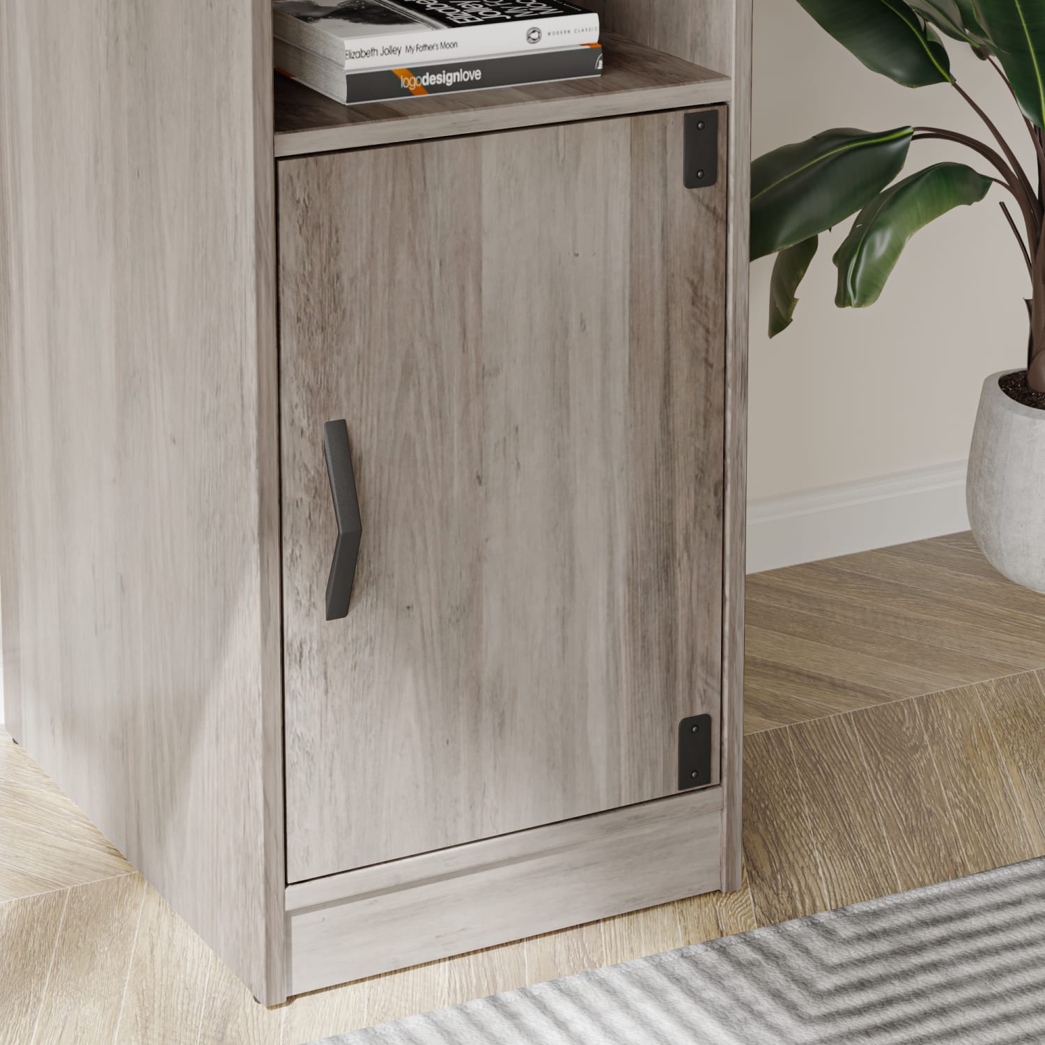 Bestier Reversible 60inW Corner Computer Desk With Storage Cabinet & Accessory Hooks, Gray Wash - Image 6