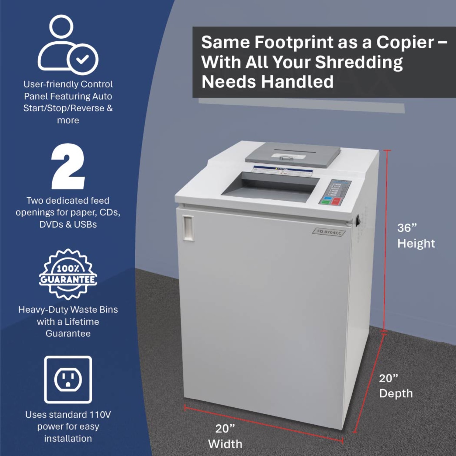 Formax OnSite FD 8704CC 45-Sheet Cross-Cut Multimedia Office Shredder, Gray - Image 4