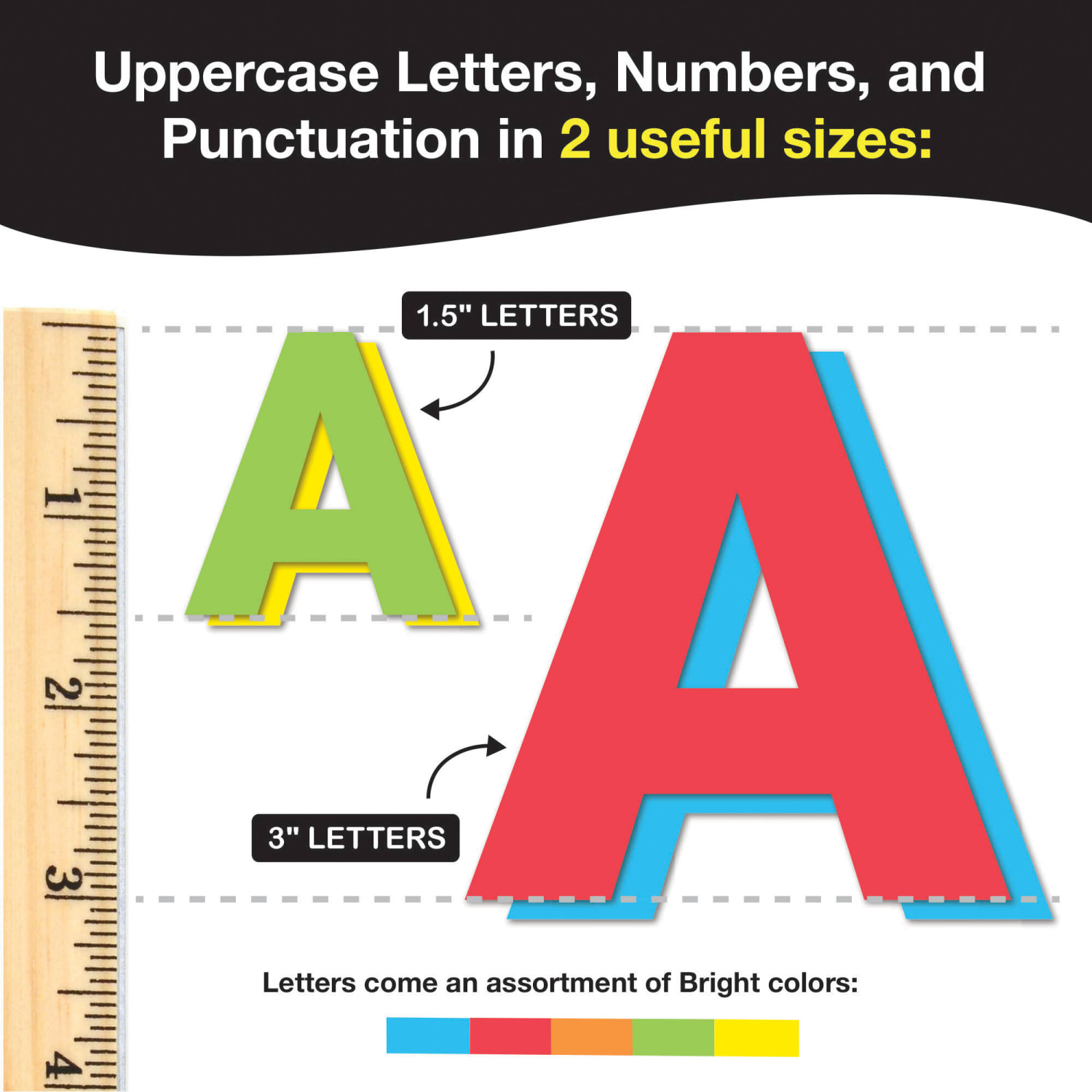 FreshCut Crafts Bulletin Board Letters & Numbers, 1.5in & 3in, Bright Colors, 710 Pieces - Image 3