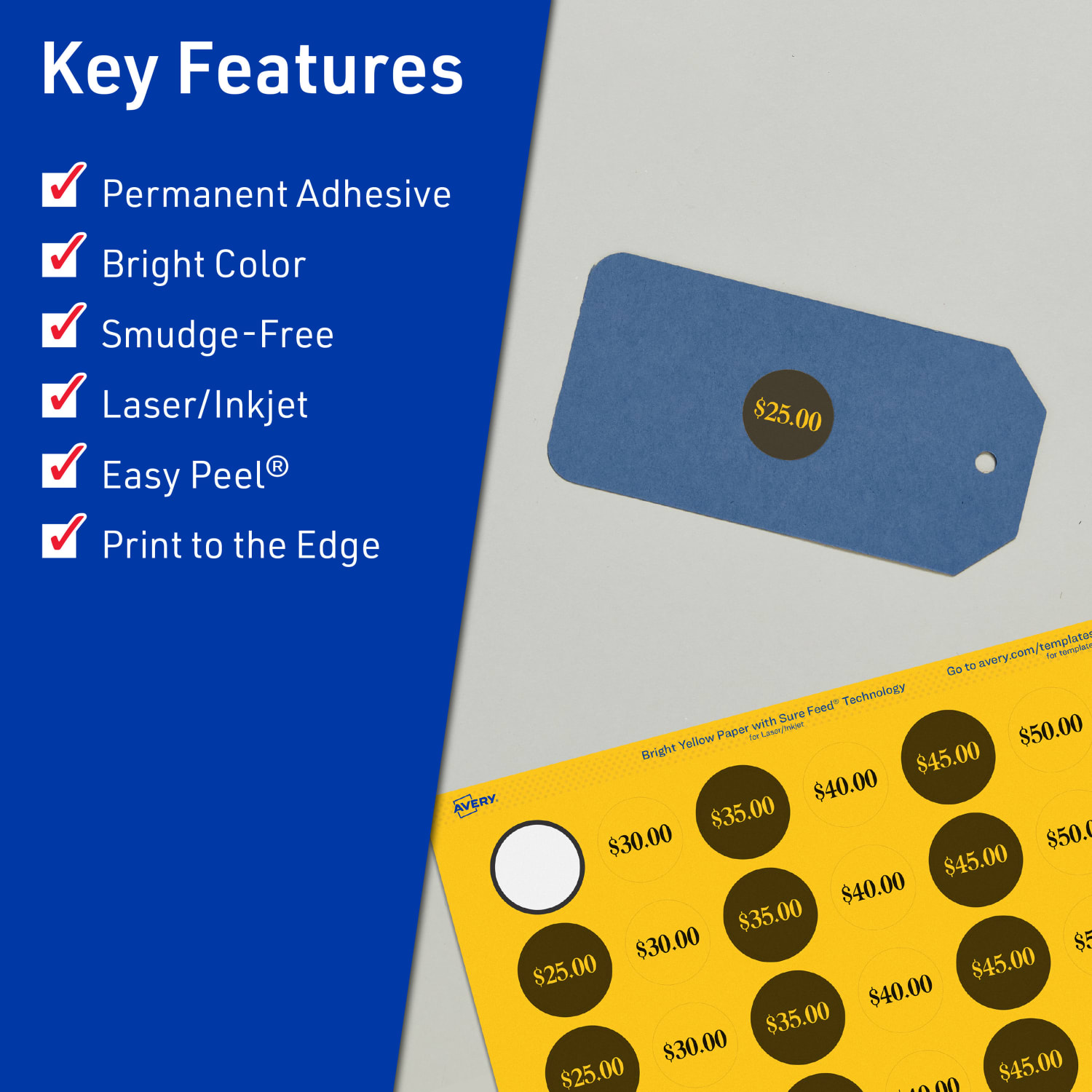 Avery Print-To-The-Edge Labels With Sure Feed Technology And Easy Peel Label Feature, 94500-BYP40, Round, 1in, Matte Bright Yellow, Pack of 1920 - Image 3
