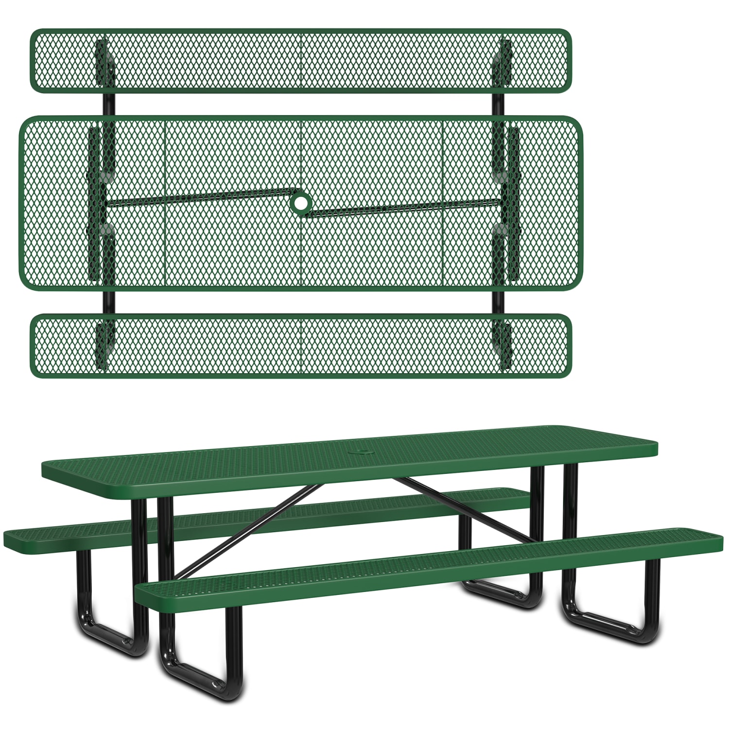 Leisure Craft Rectangle Outdoor Picnic Table, 29-11/16inH x 96inW x 62inD, Black/Green