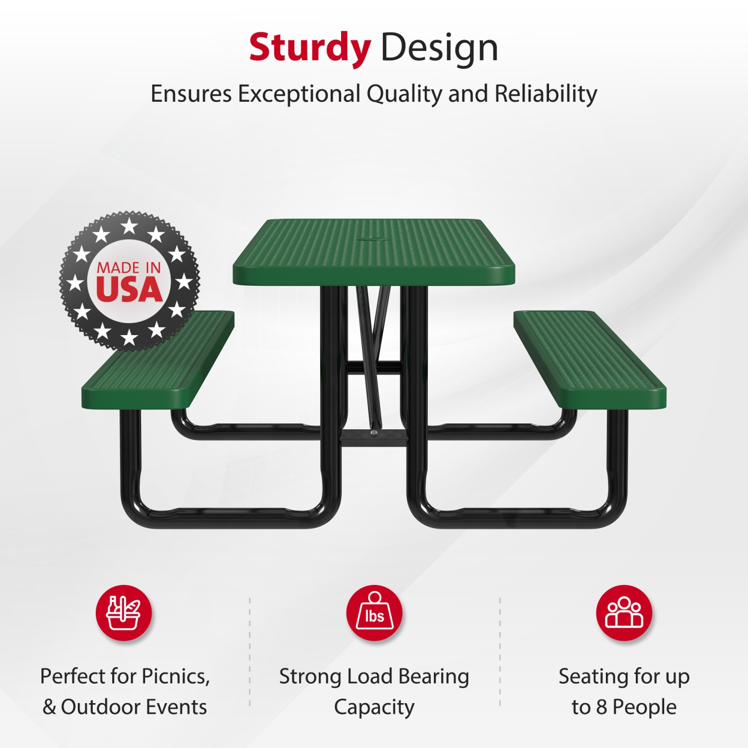 Leisure Craft Rectangle Outdoor Picnic Table, 29-11/16inH x 96inW x 62inD, Black/Green - Image 3