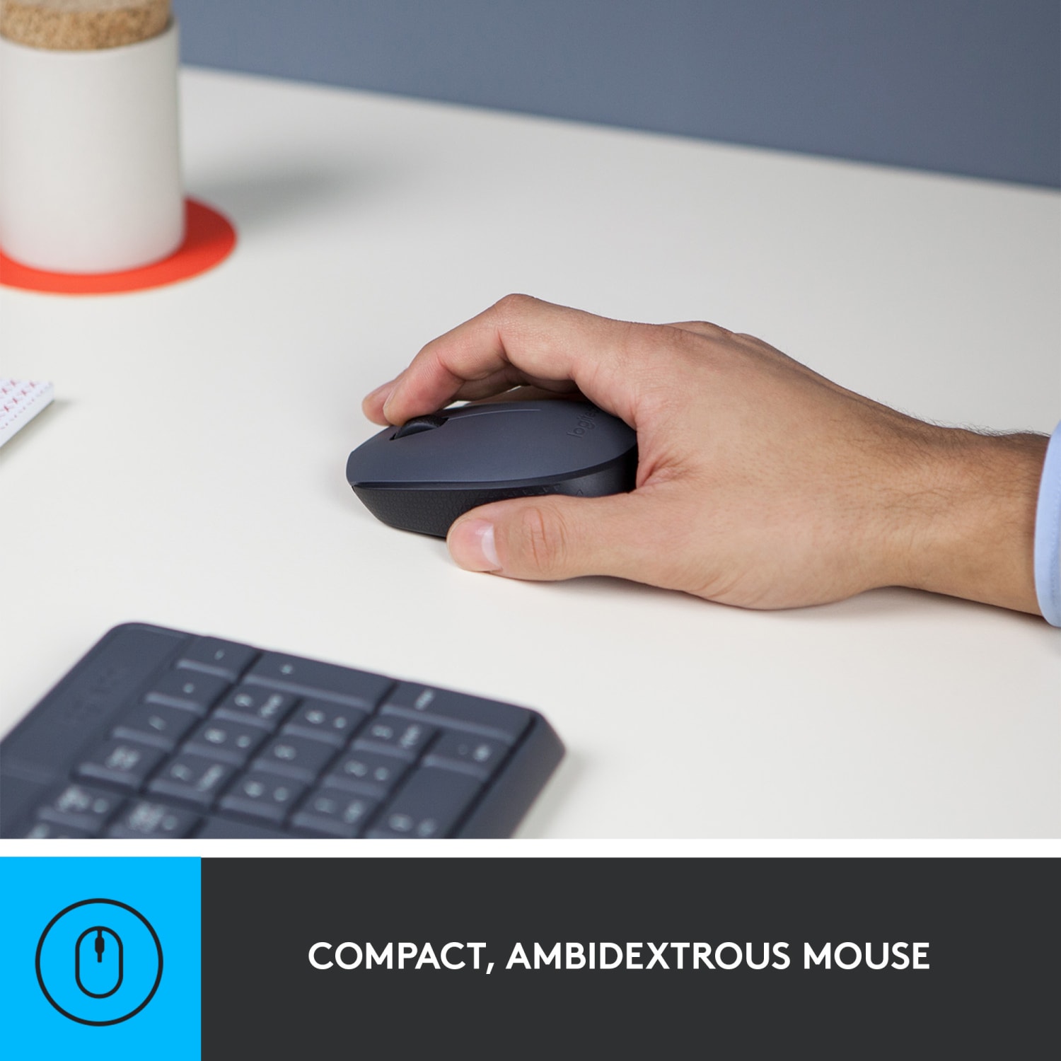 Logitech MK235 Wireless Straight Full-Size Keyboard & Ambidextrous Optical Mouse, Black - Image 3