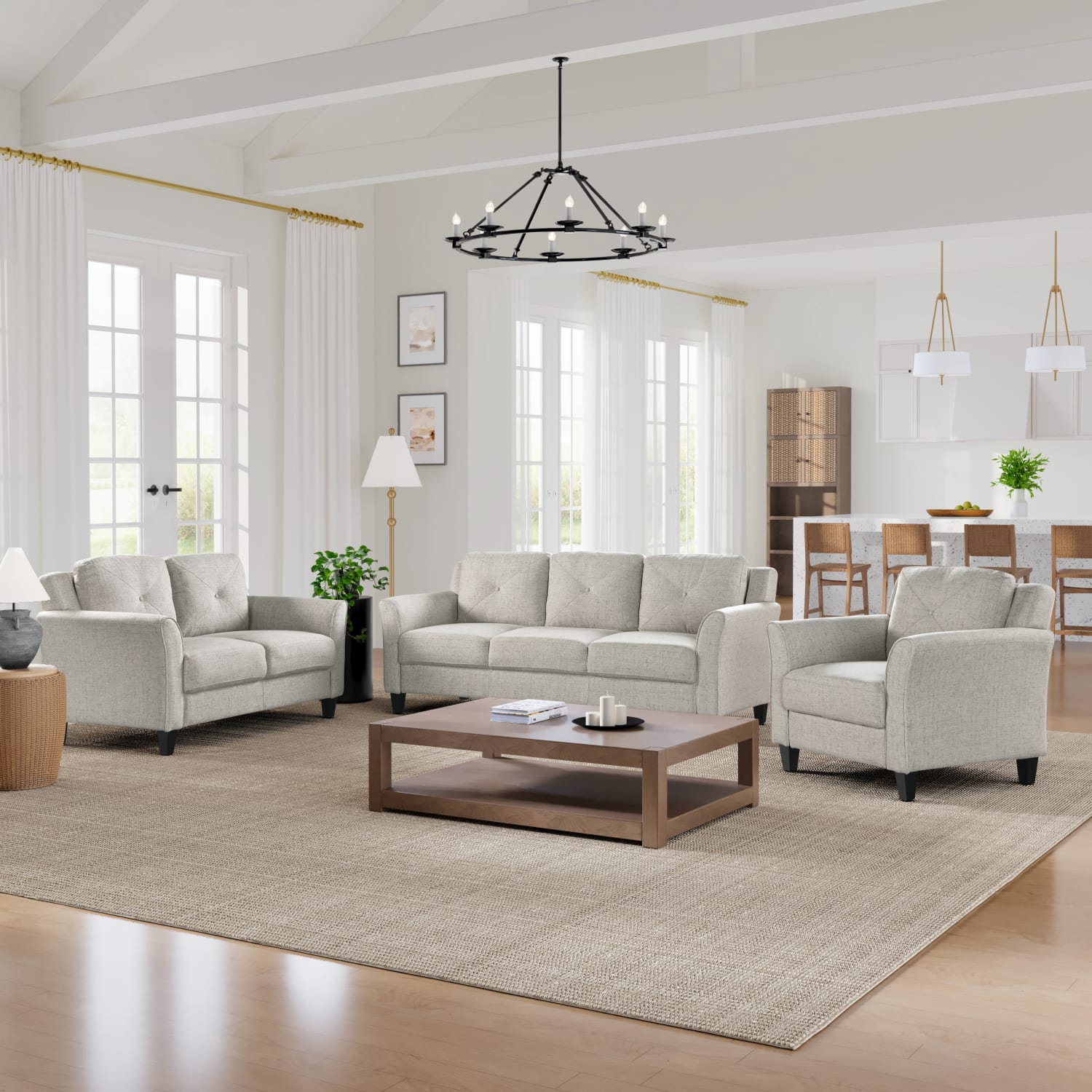 Lifestyle Solutions Hanson Microfiber Sofa With Curved Arms, Beige/Black - Image 13