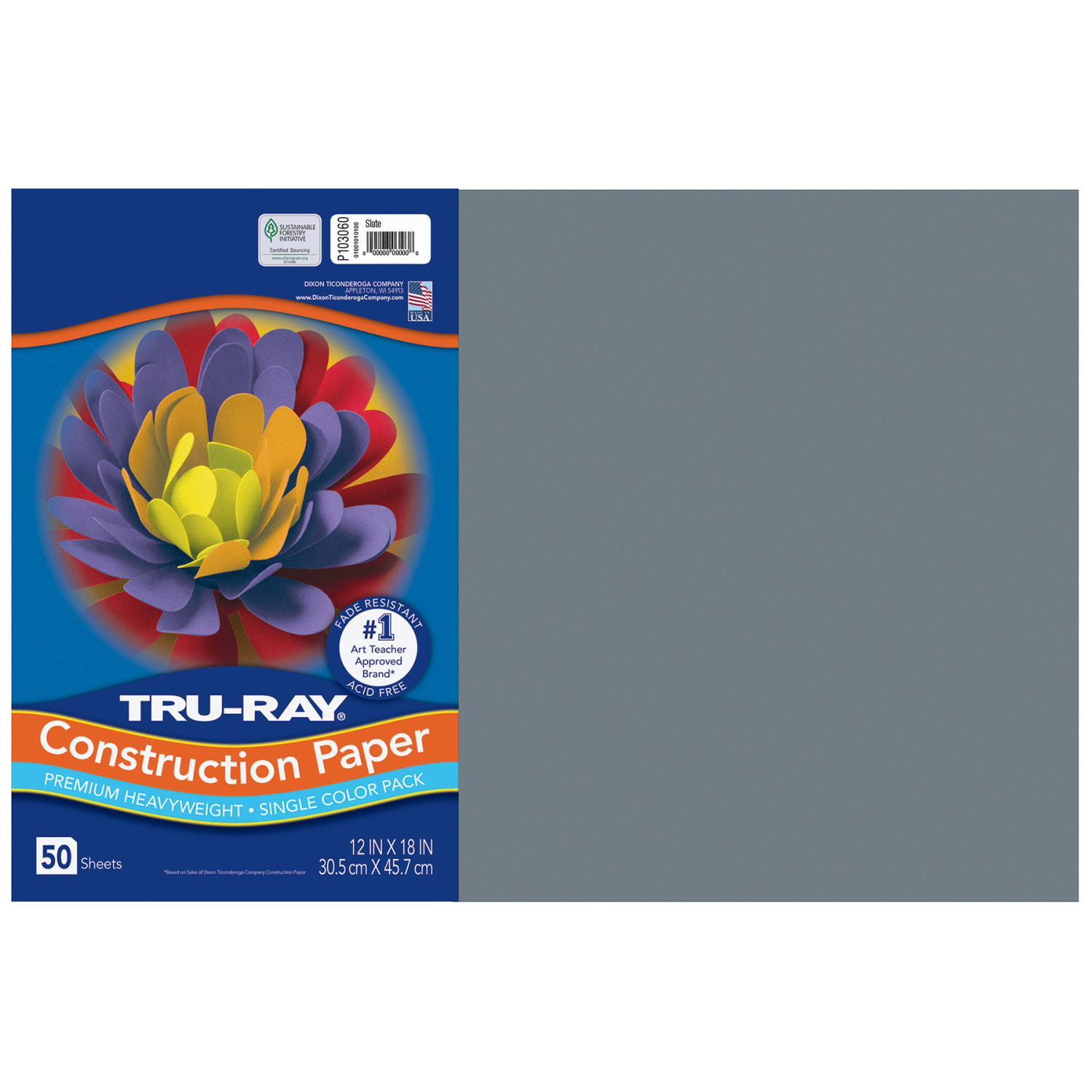 Tru-Ray Construction Paper, Heavyweight, 12in x 18in, Slate, 50 Sheets Per Pack, Set Of 5 Packs - Image 3