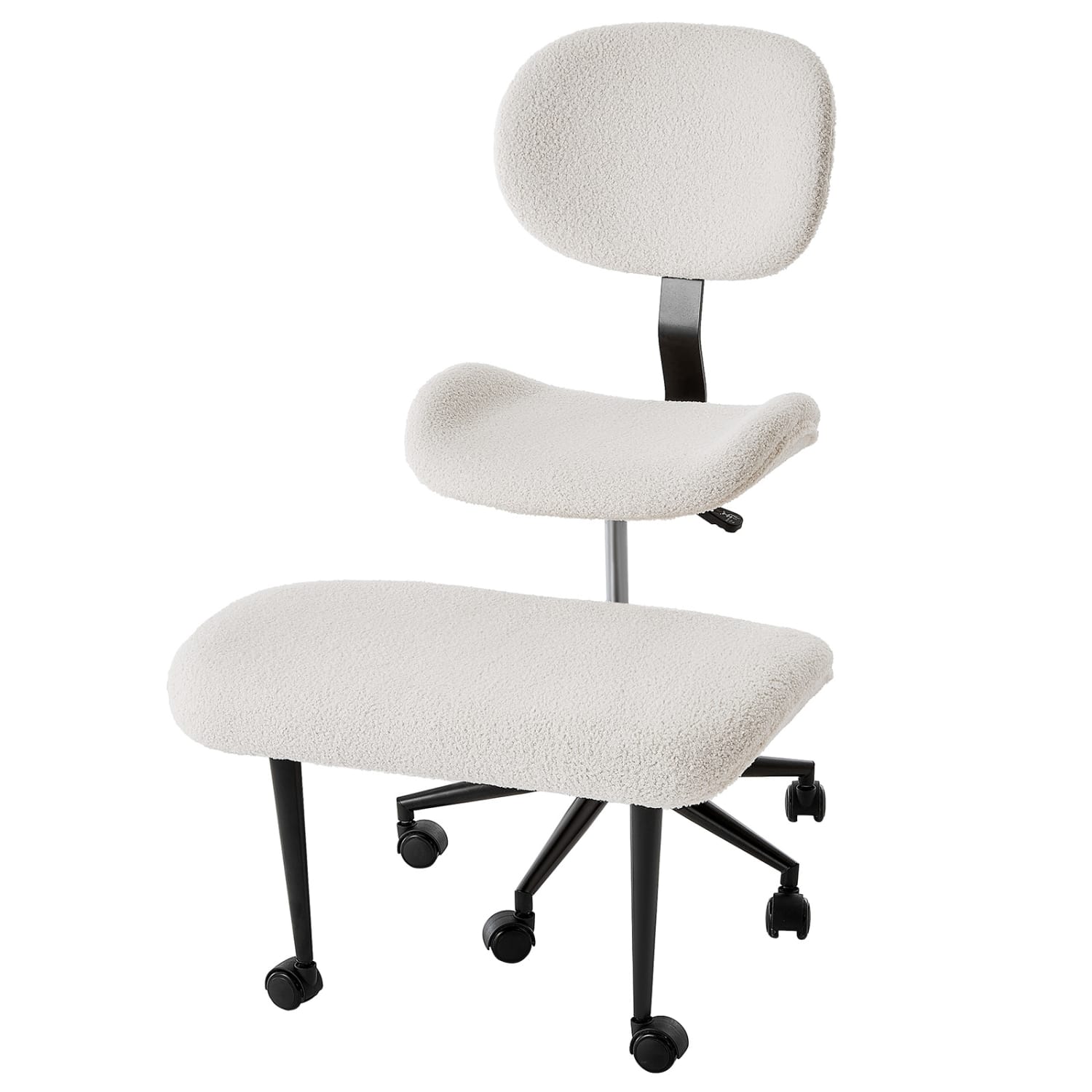Pinmoco 2-Tier Cross-Legged Ergonomic Textured Fabric Modern Armless Office Chair, Off-White - Image 3