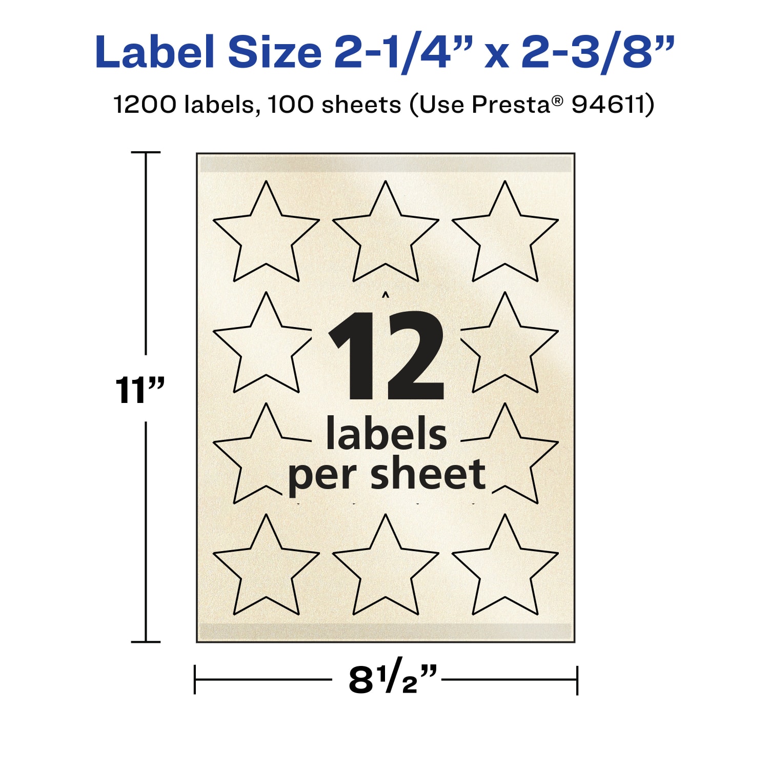 Avery Pearlized Permanent Labels With Sure Feed, 94611-PIP100, Star, 2-1/4in x 2-3/8in, Ivory, Pack Of 1,200 Labels - Image 6
