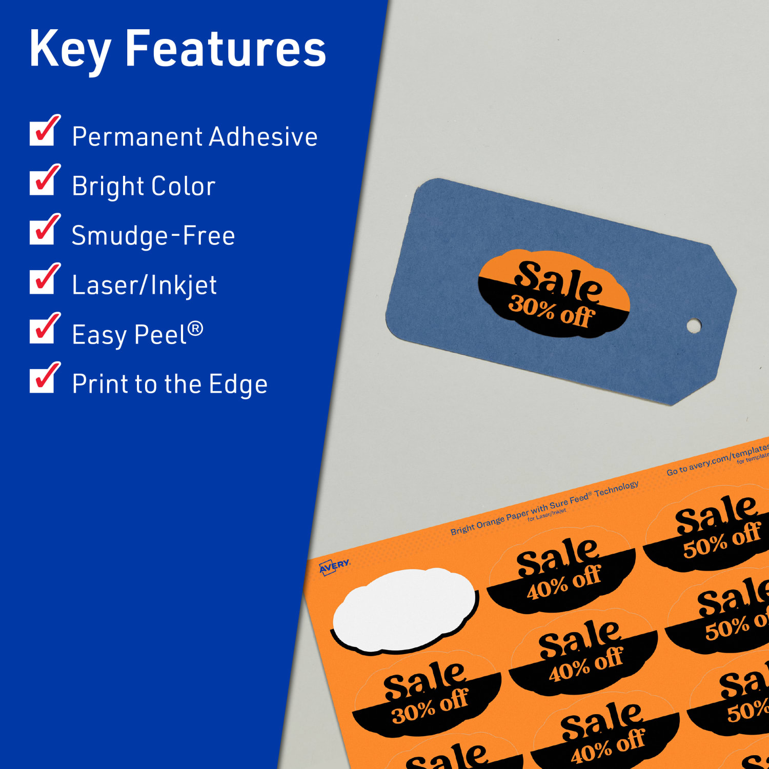 Avery Print-To-The-Edge Labels With Sure Feed Technology And Easy Peel Label Feature, 94061-BOP40, Matte Bright Orange, Pack of 840 - Image 3