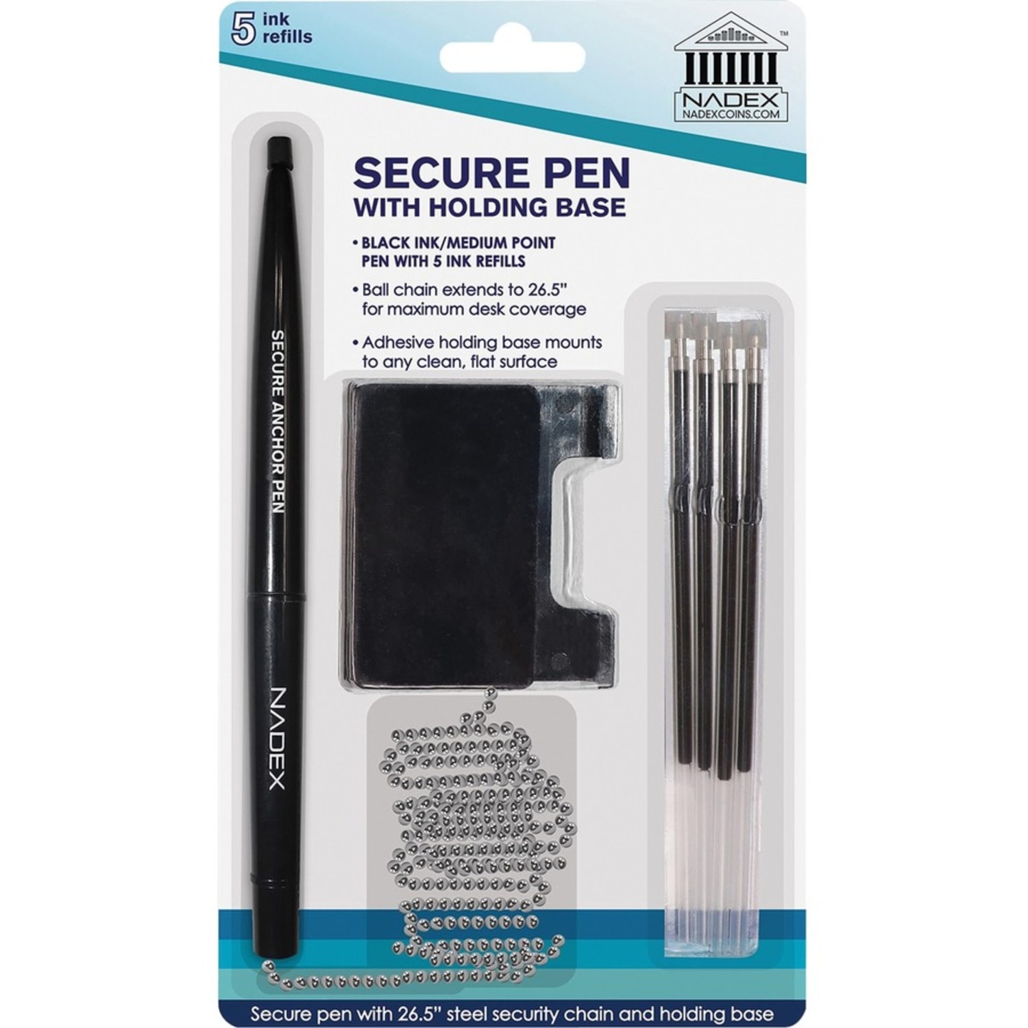 Nadex Coins Ball and Chain Security Pen Set (1 Pen) - Rubber - Black - Image 5