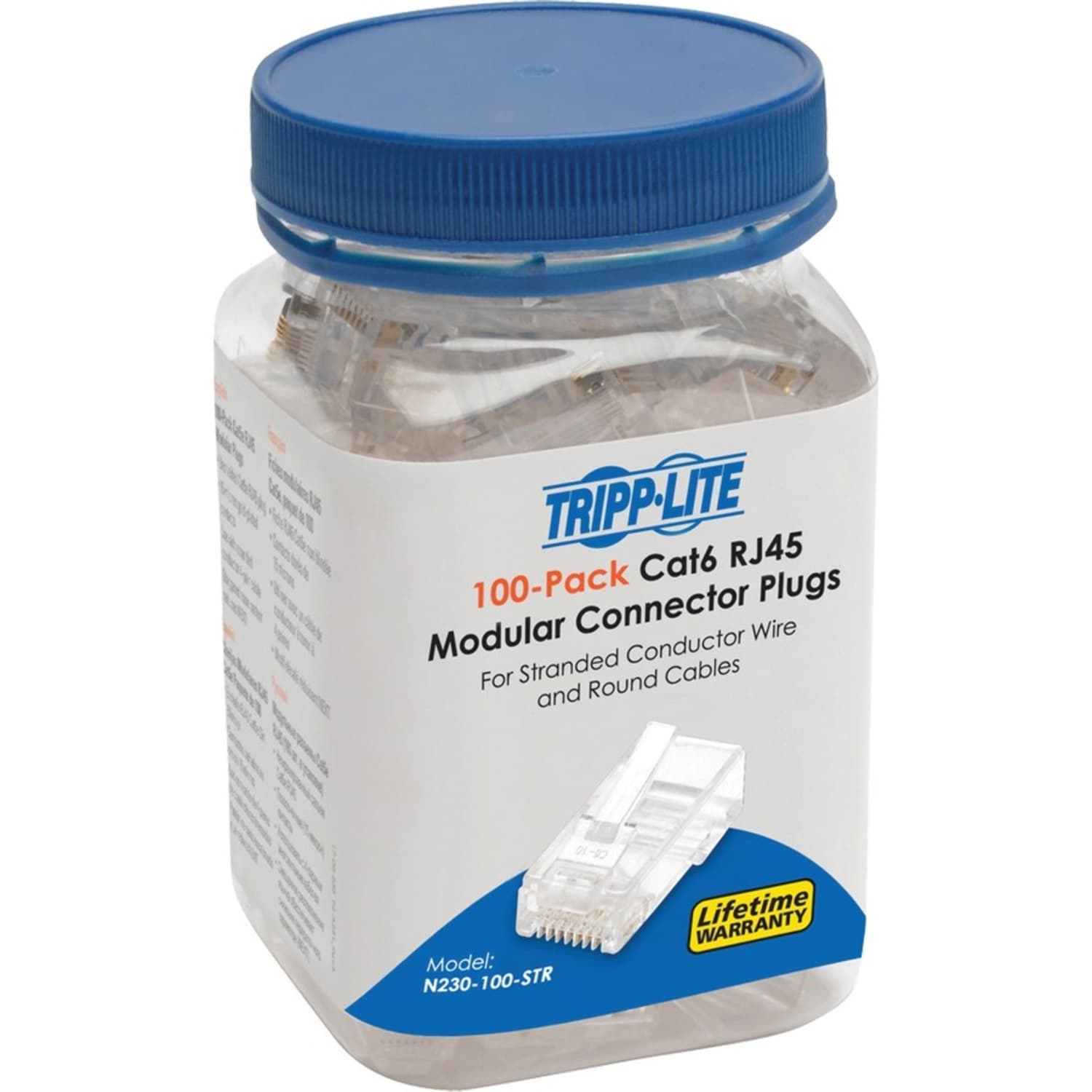 Tripp Lite Cat6 RJ45 Modular Plug for Round Stranded UTP Conductor 4-Pair, 100 Pack - Network connector - N230100STR