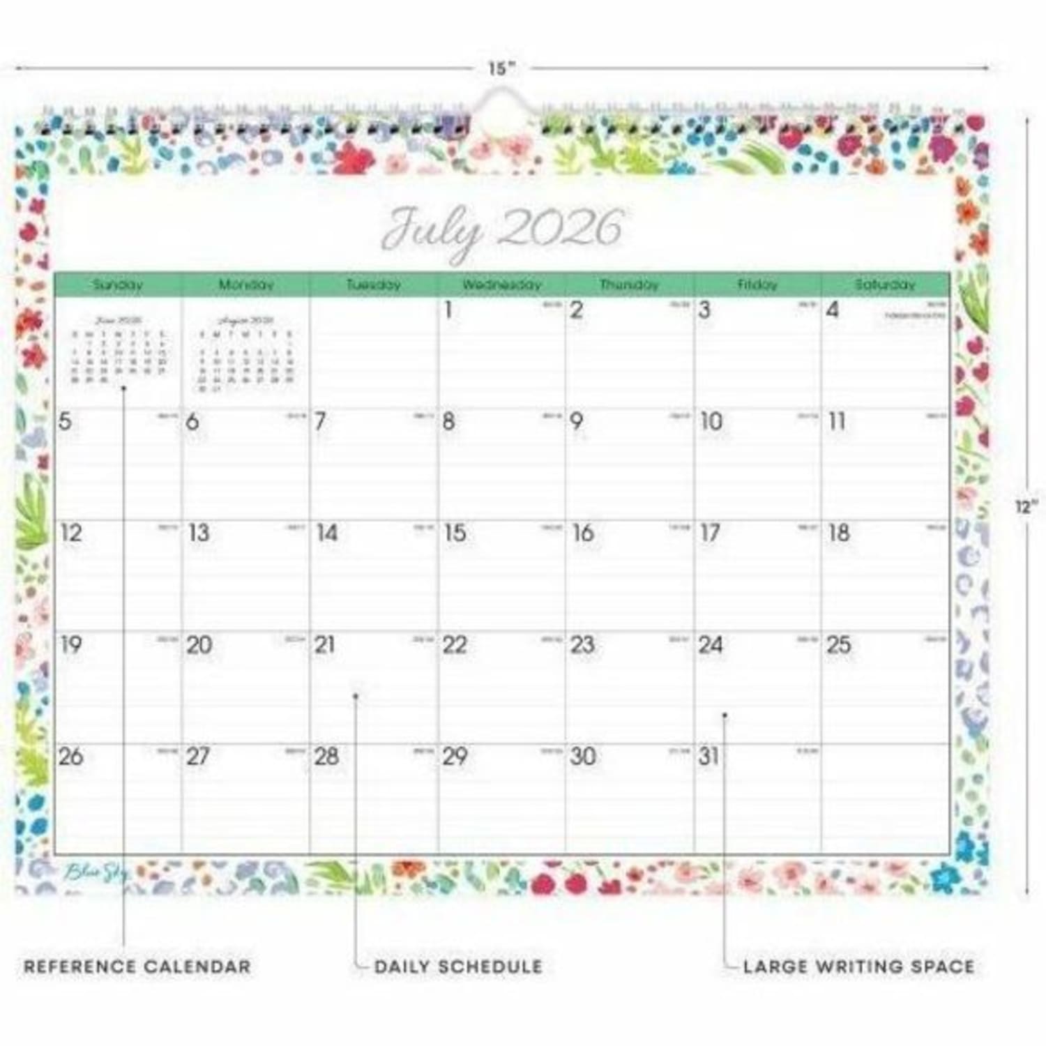 Wall Calendar BS Ditsy Dapple Light - 15x12 AY26-27 Monthly Safety Wirebound - - Image 6