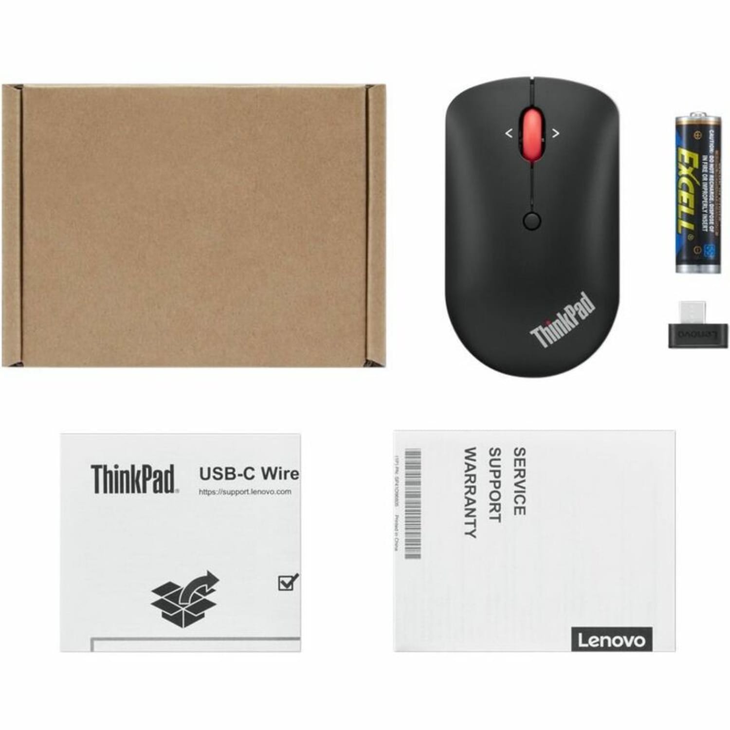 Lenovo ThinkPad USB-C Wireless Compact Mouse - Optical - Wireless - 2.40 GHz - Black - USB Type C - 2400 dpi - Scroll Wheel - Symmetrical - Image 4