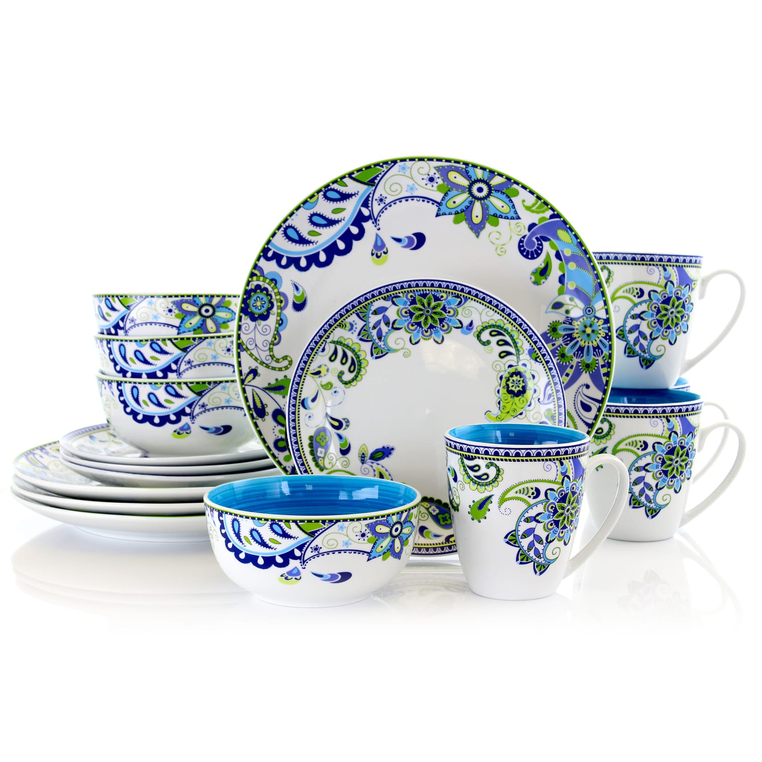 Gibson Elite Elama 16-Piece Round Porcelain Dinnerware Set, Blue Crush - Image 3