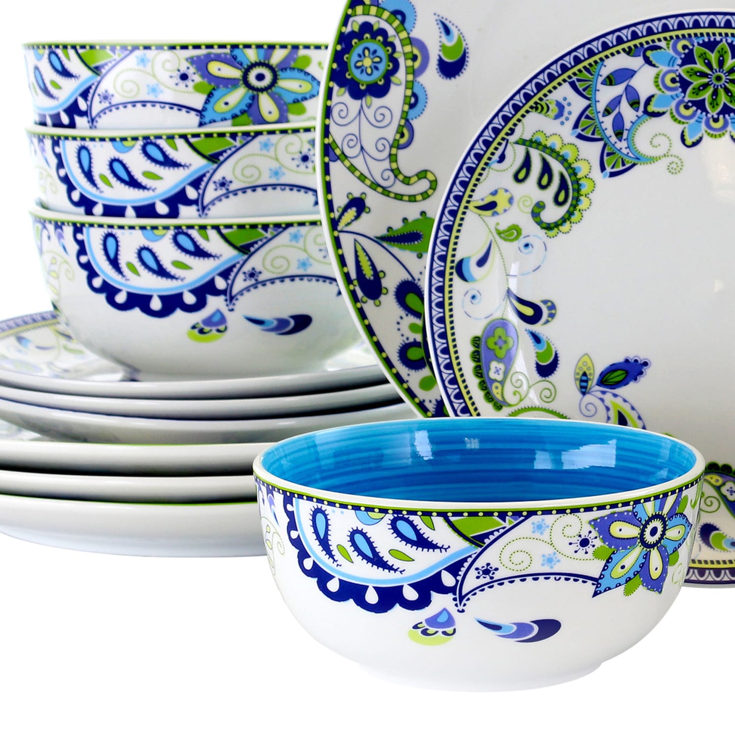 Gibson Elite Elama 16-Piece Round Porcelain Dinnerware Set, Blue Crush - Image 4