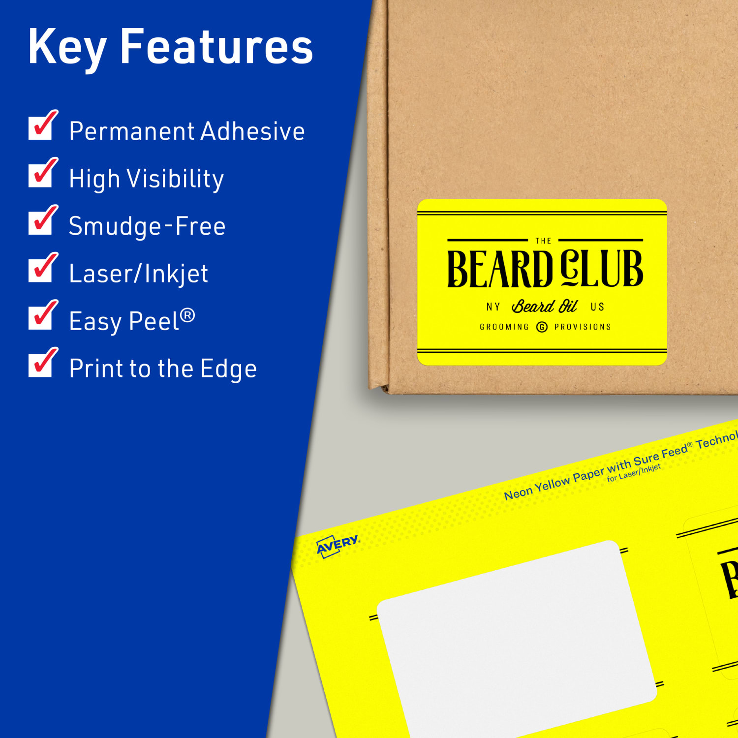 Avery Print-To-The-Edge Labels With Sure Feed Technology And Easy Peel, 94240-NYP80, Rectangle, 2in x 3-3/4in, Matte Neon Yellow, Pack of 640 - Image 3