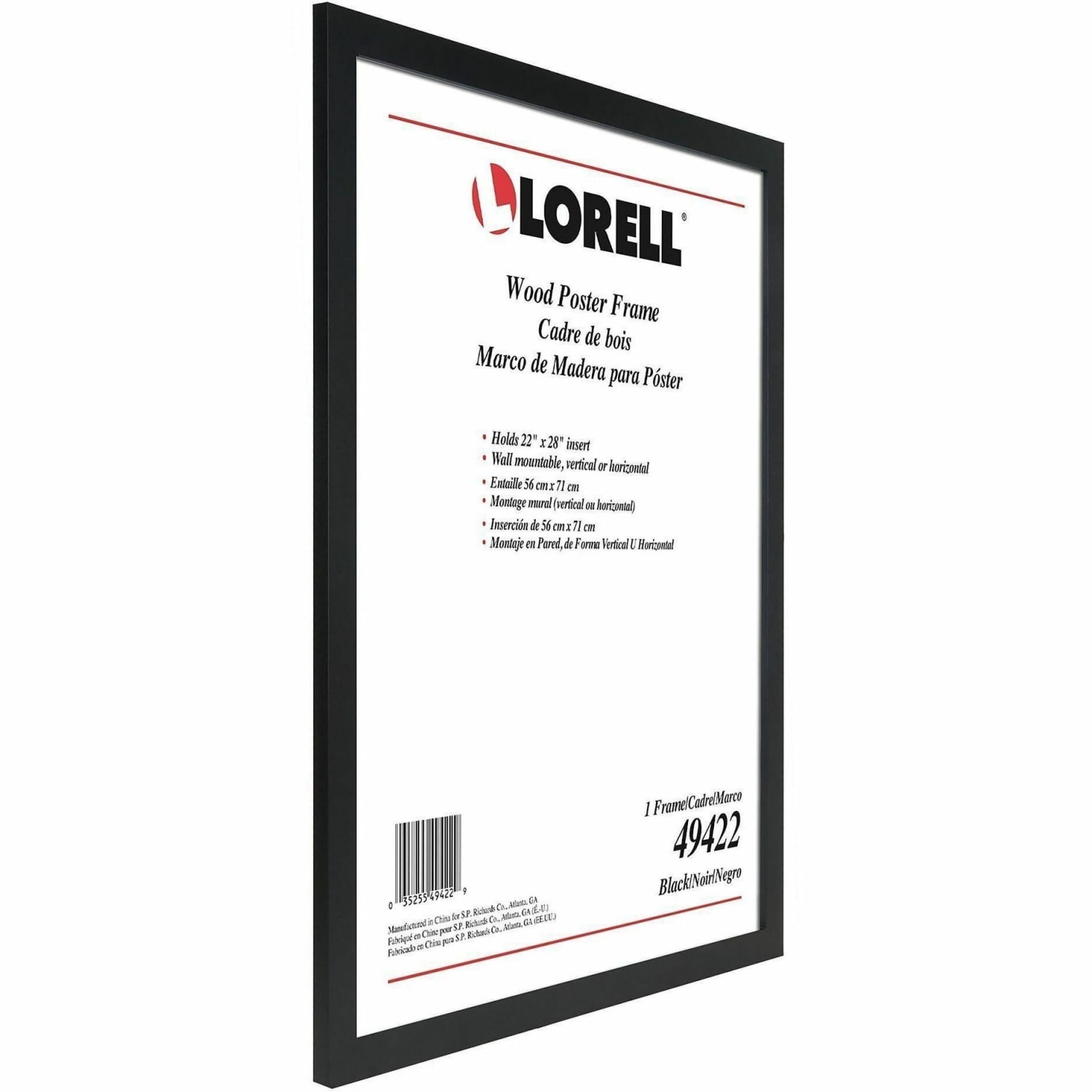 Lorell Solid Wood Poster Frame - 22in x 28in Frame Size - Vertical, Horizontal - Mountable - Solid Wood, Wood - Black - 1 Each - Image 3