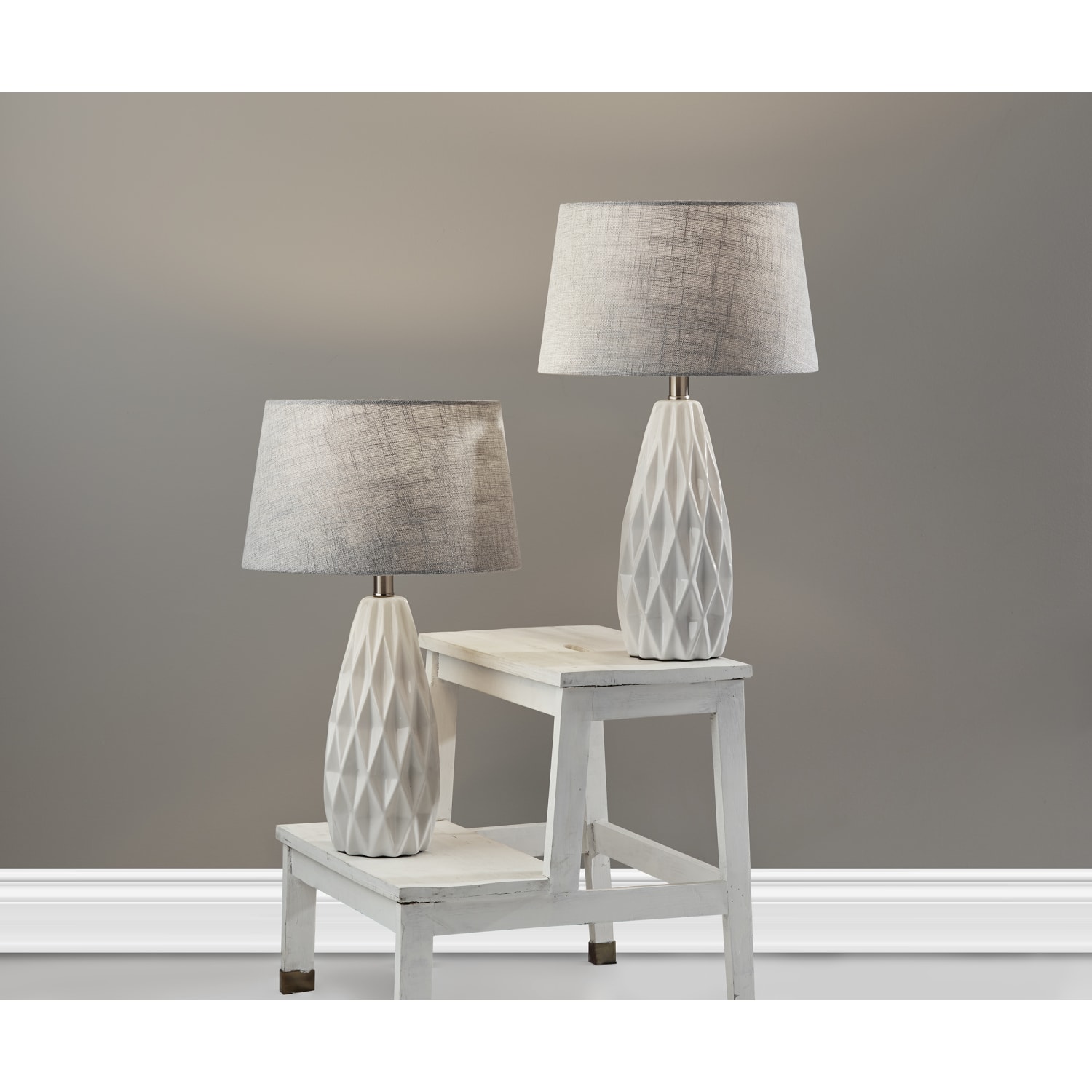 Adesso Simplee Joan 2-Piece Table Lamp Set, Light Grey Shades/White Bases - Image 6