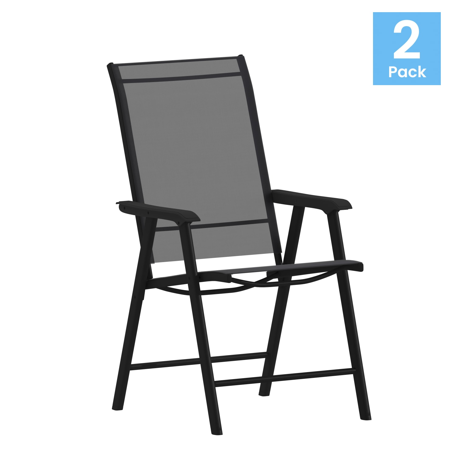 Flash Furniture Paladin Outdoor Folding Patio Sling Chairs, Black, Set Of 2 Chairs - Image 3