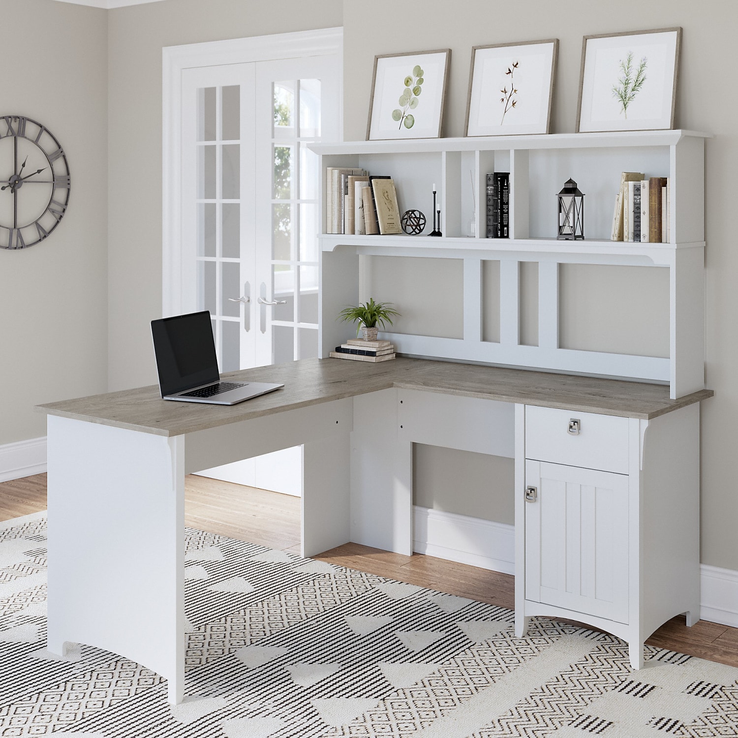 Bush Furniture Salinas 60inW L-Shaped Desk With Hutch, Shiplap Gray/Pure White, Standard Delivery - Image 3