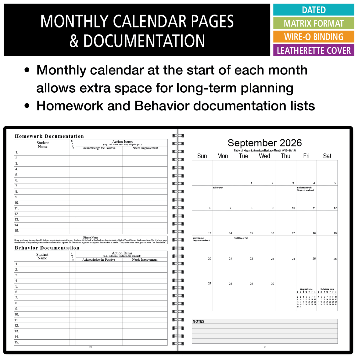 2026-2027 ELAN Publishing Weekly/Monthly Academic Year Teacher Lesson Planner, 8-1/2in x 11in, Black, August To June, Total Qty 1 - Image 5