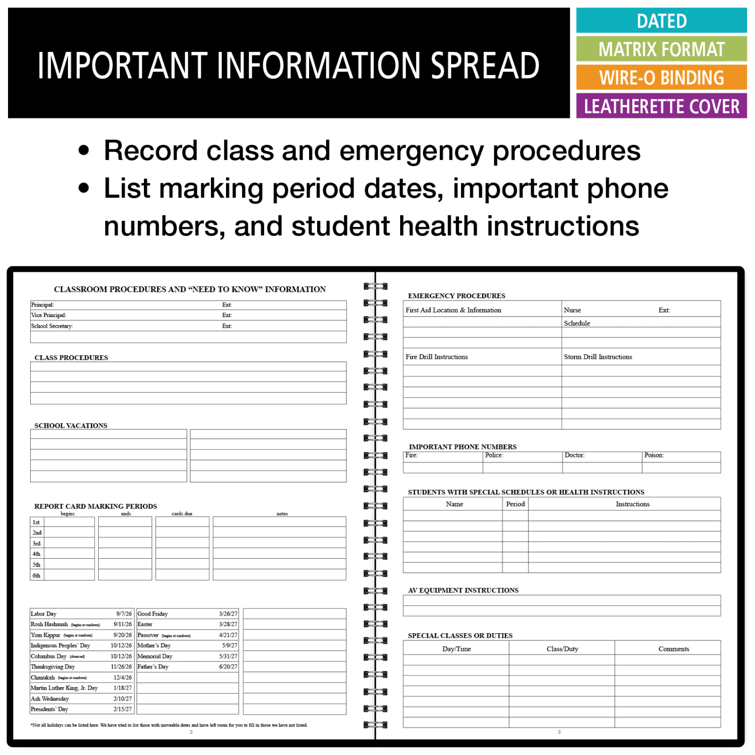 2026-2027 ELAN Publishing Weekly/Monthly Academic Year Teacher Lesson Planner, 8-1/2in x 11in, Black, August To June, Total Qty 1 - Image 6