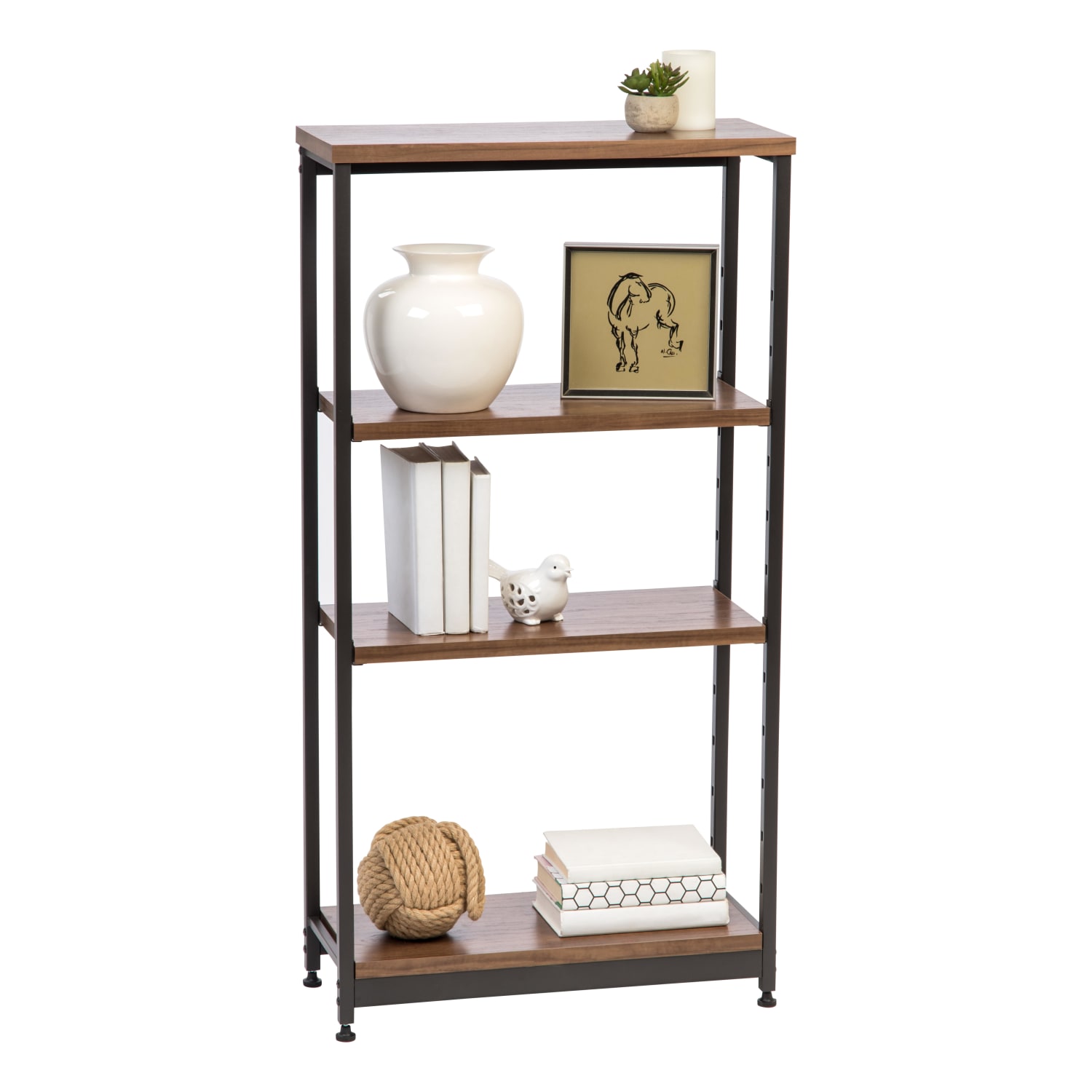 IRIS Tall Wood And Metal Shelf, Brown/Black - Image 3