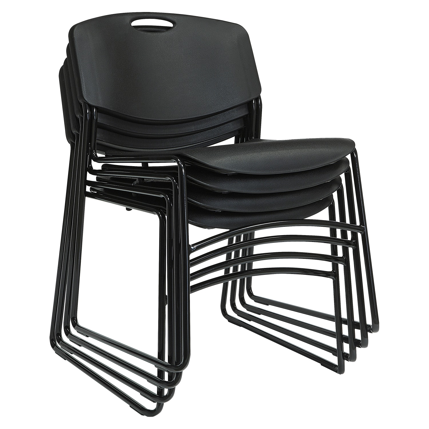Lorell Big And Tall Plastic Stacking Chairs, Black, Set Of 4 Chairs - Image 3