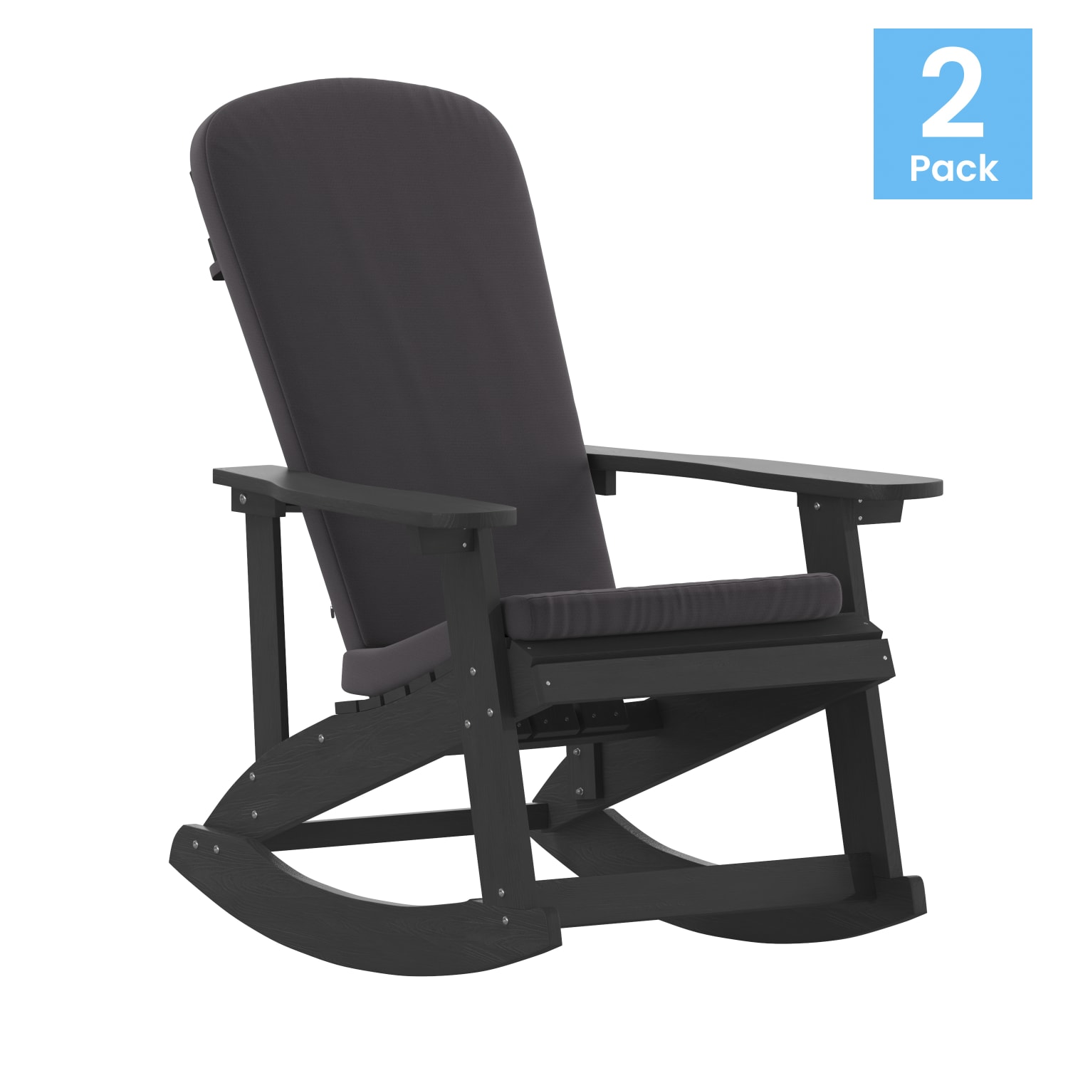 Flash Furniture Savannah All-Weather Adirondack Rocking Chairs with Cushions, Gray/Black, Set Of 2 Chairs - Image 3