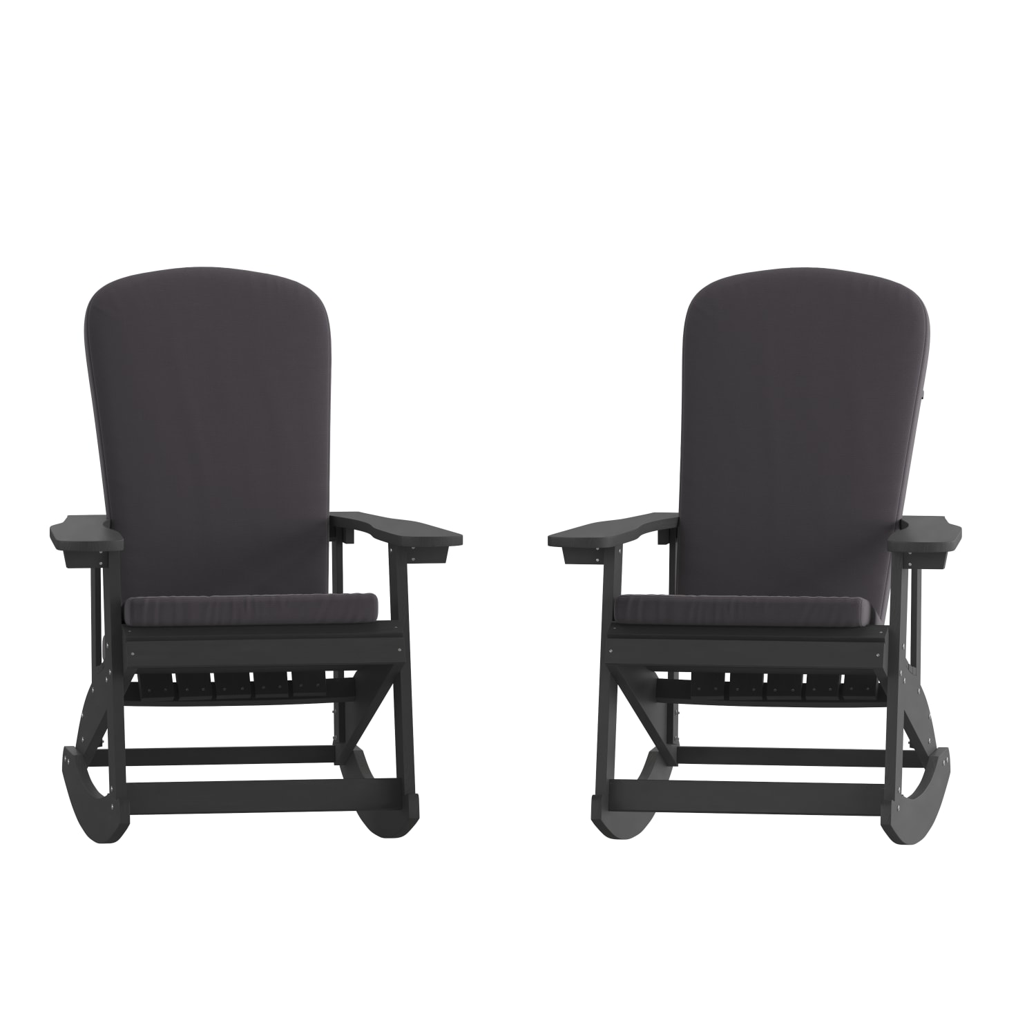 Flash Furniture Savannah All-Weather Adirondack Rocking Chairs with Cushions, Gray/Black, Set Of 2 Chairs - Image 4