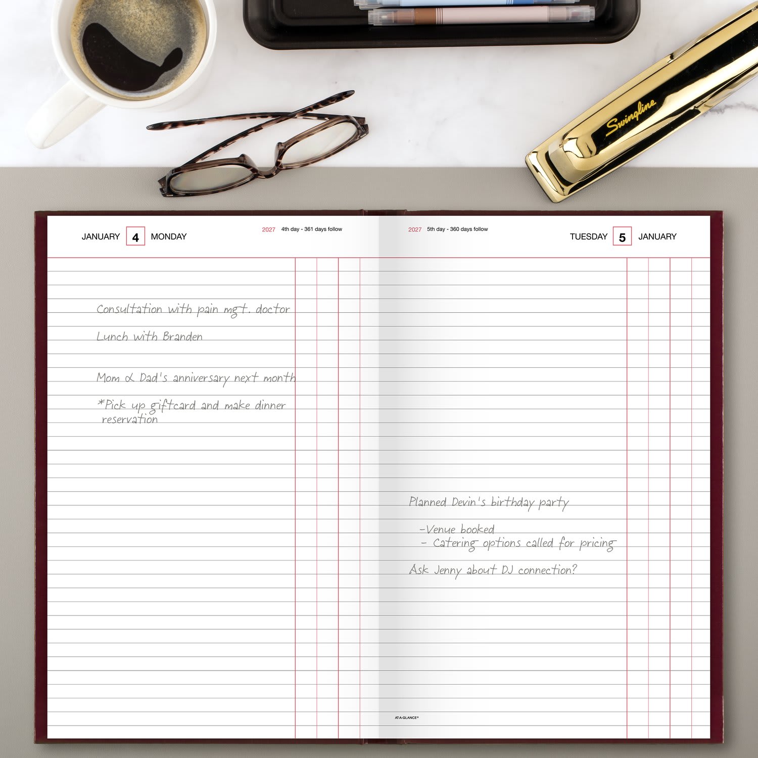 AT-A-GLANCE Standard Diary 2027 Daily Diary with Checklist, Red, Large, 7 3/4in x 12in - Image 3
